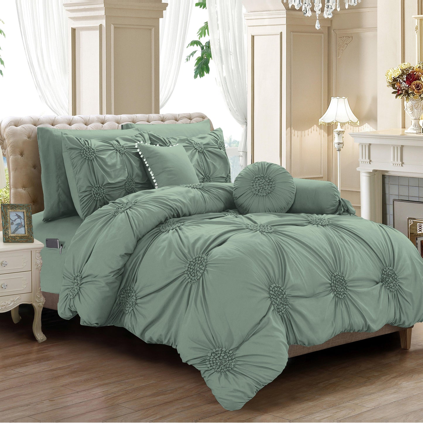 Elegant Comfort 10-Piece Sunflower Comforter Set - Includes 4-Piece Sheet Set with Double Sided Storage Pockets