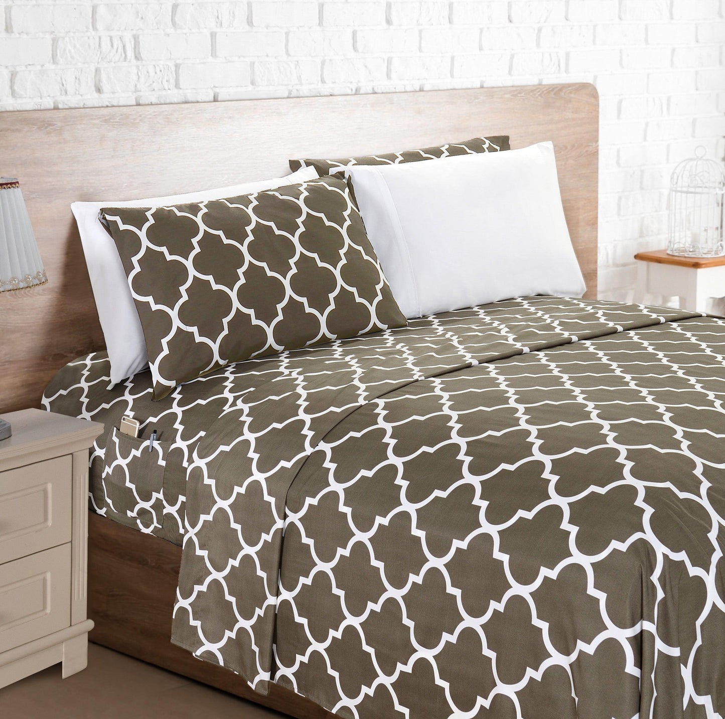 Elegant Comfort 6-Piece Moroccan Trellis Printed Pattern - Soft as a Hotel Premium Quality