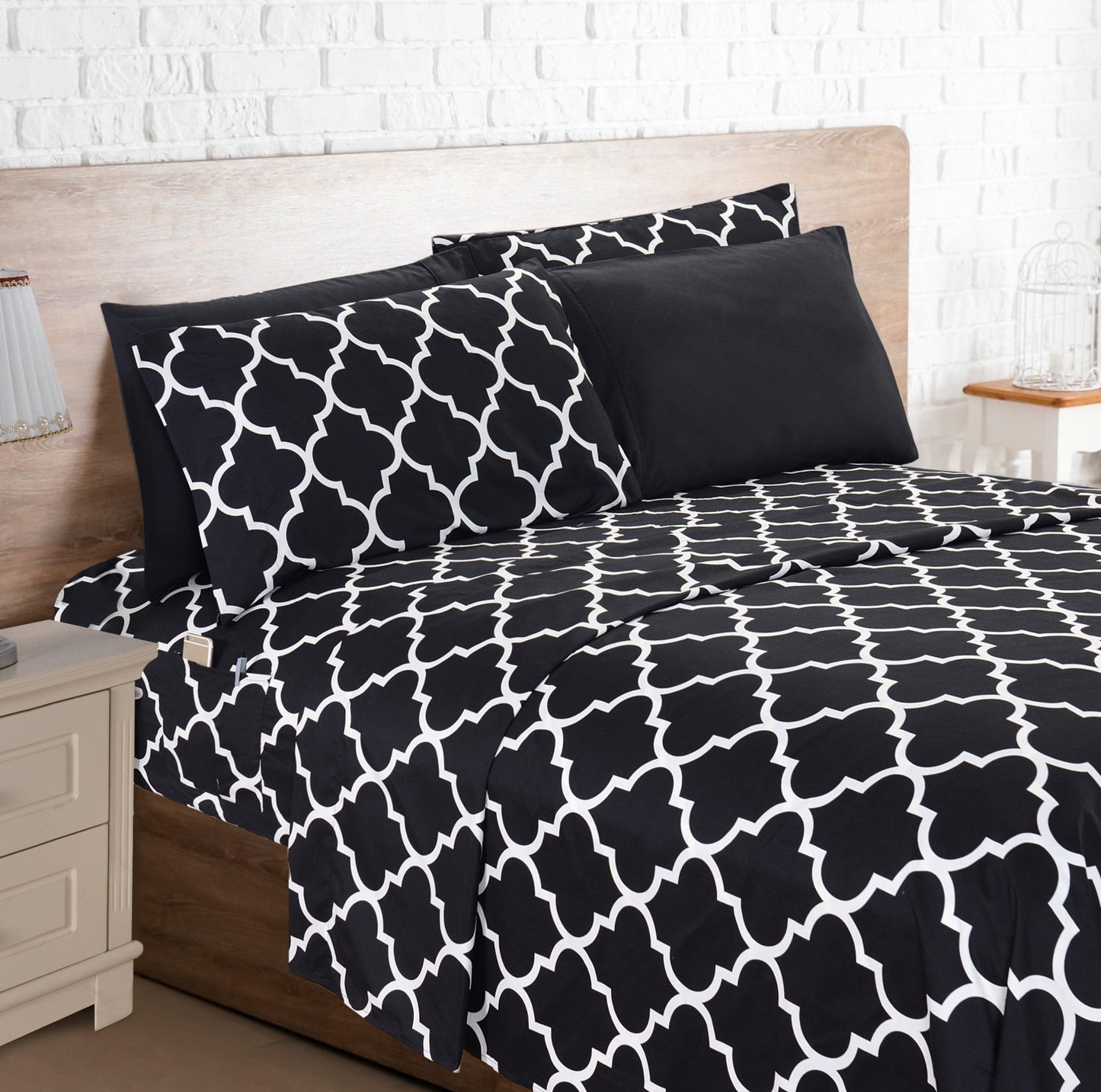 Elegant Comfort 6-Piece Moroccan Trellis Printed Pattern - Soft as a Hotel Premium Quality