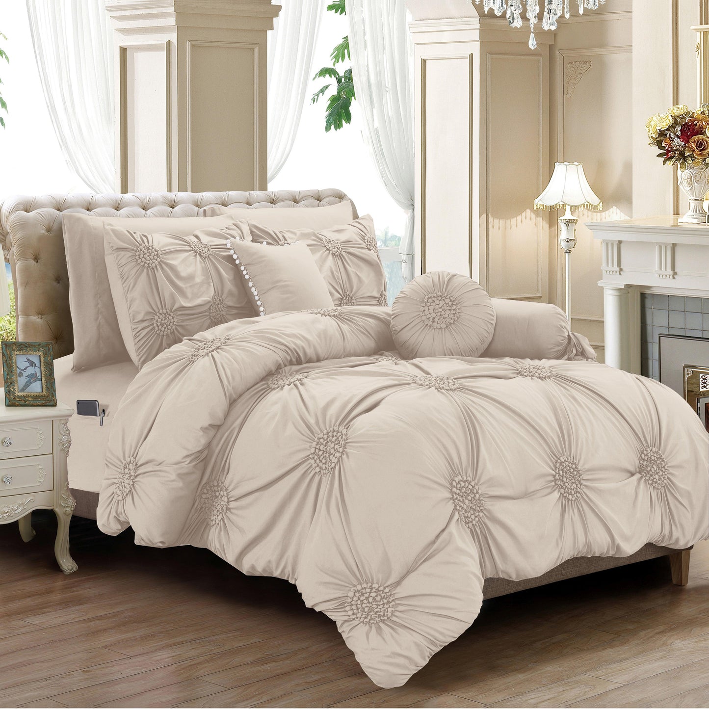Elegant Comfort 10-Piece Sunflower Comforter Set - Includes 4-Piece Sheet Set with Double Sided Storage Pockets