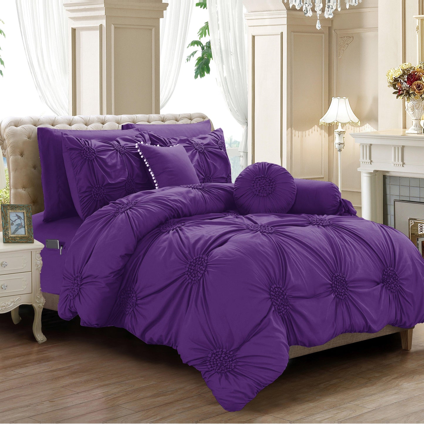 Elegant Comfort 10-Piece Sunflower Comforter Set - Includes 4-Piece Sheet Set with Double Sided Storage Pockets