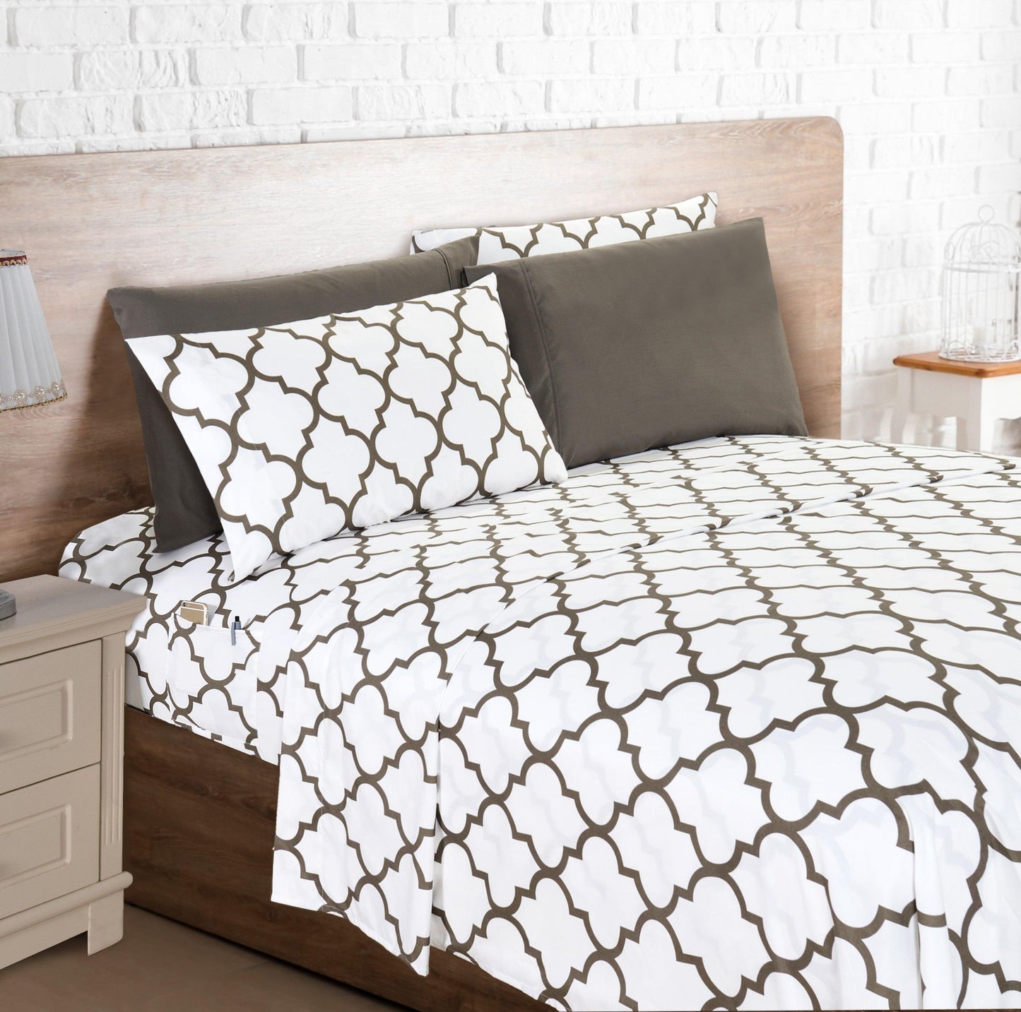 Elegant Comfort 6-Piece Moroccan Trellis Printed Pattern - Soft as a Hotel Premium Quality