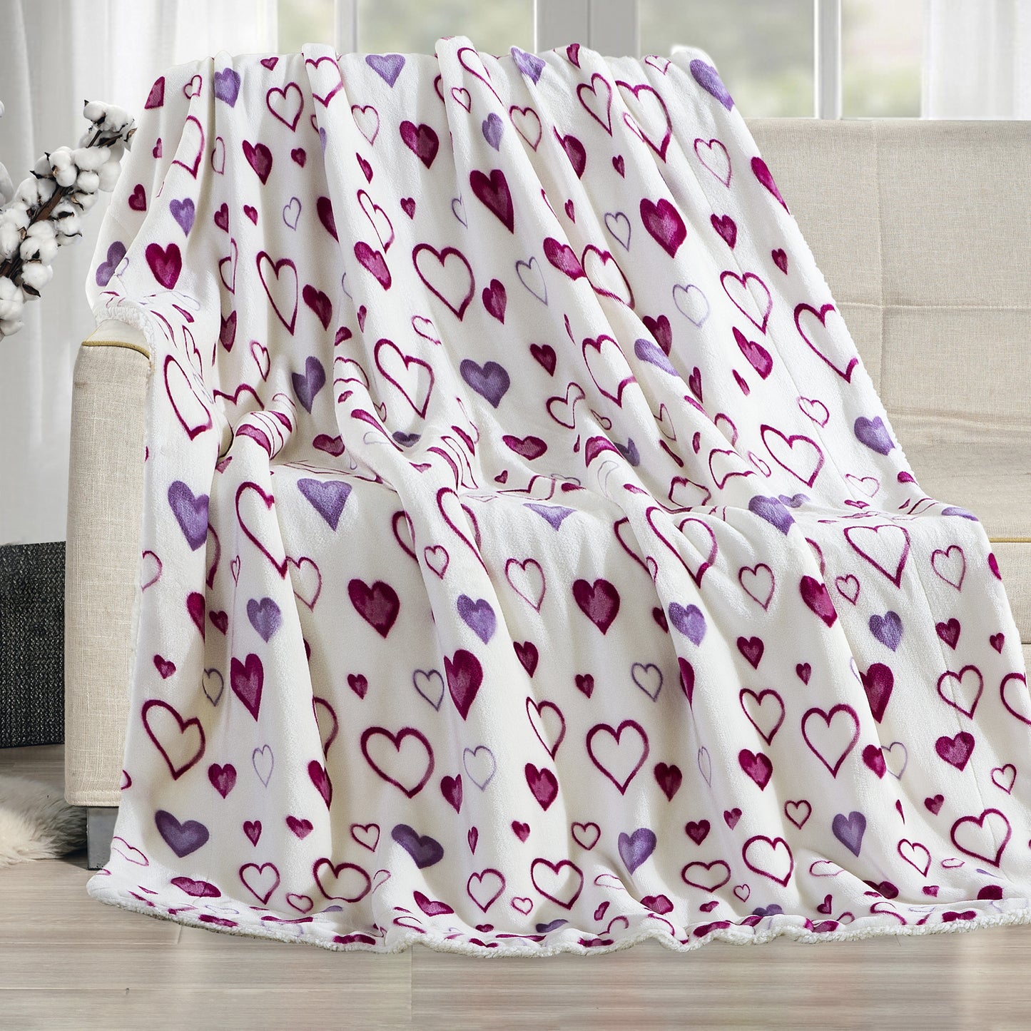 Elegant Comfort 50" x 60" Valentine Inspired Sherpa Back Throw