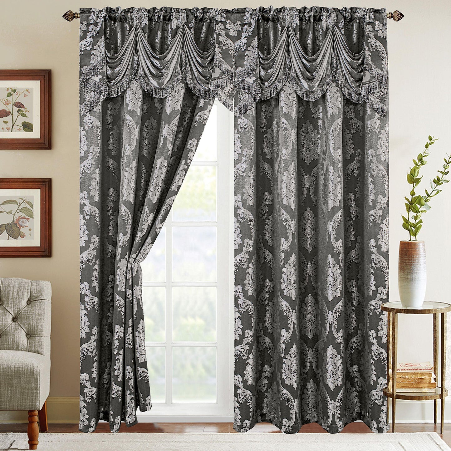 Elegant Comfort Set of 2 Nesreen Jacquard Look Curtain Panels - 54" W x 84" L