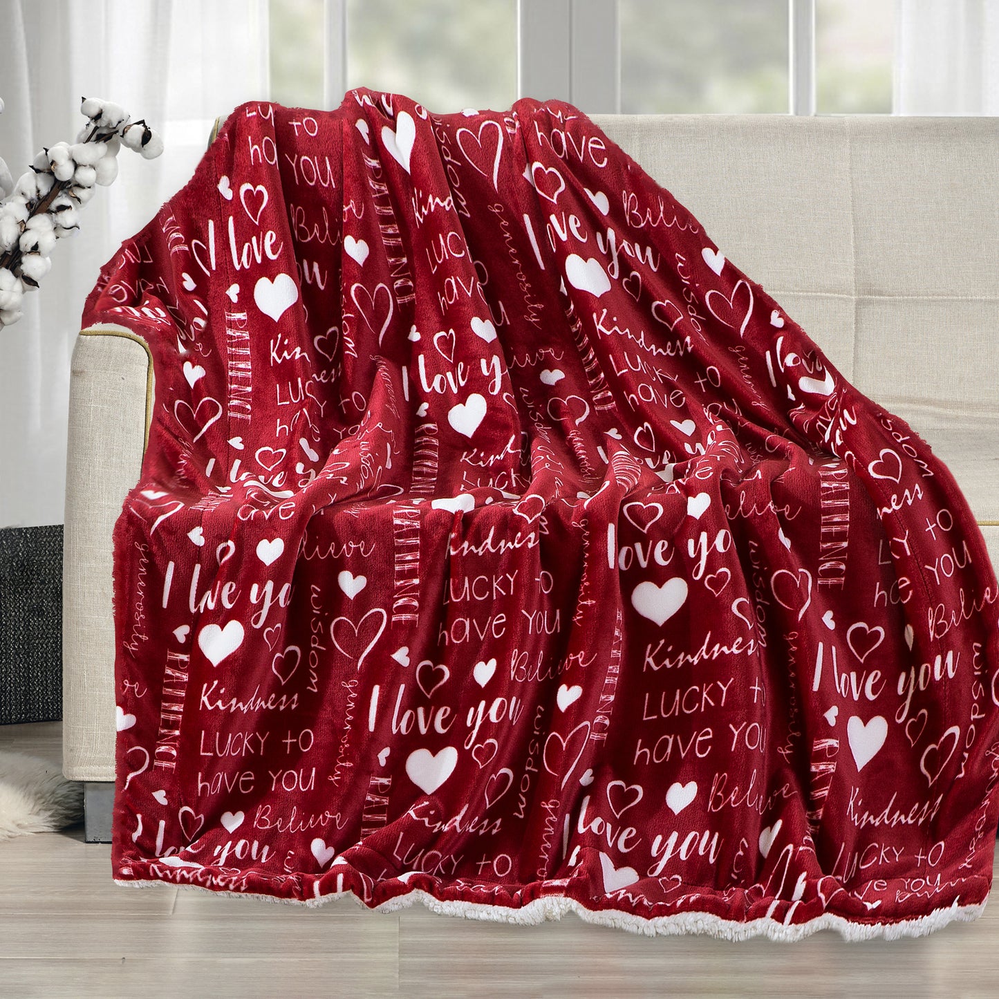Elegant Comfort 50" x 60" Valentine Inspired Sherpa Back Throw