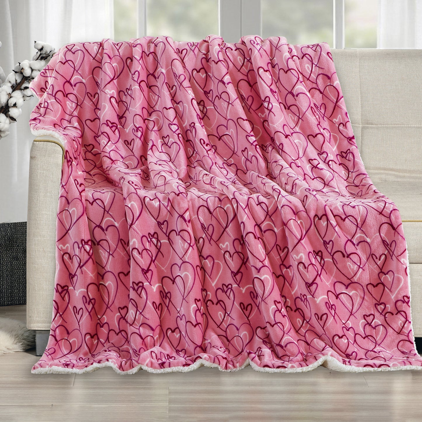 Elegant Comfort 50" x 60" Valentine Inspired Sherpa Back Throw