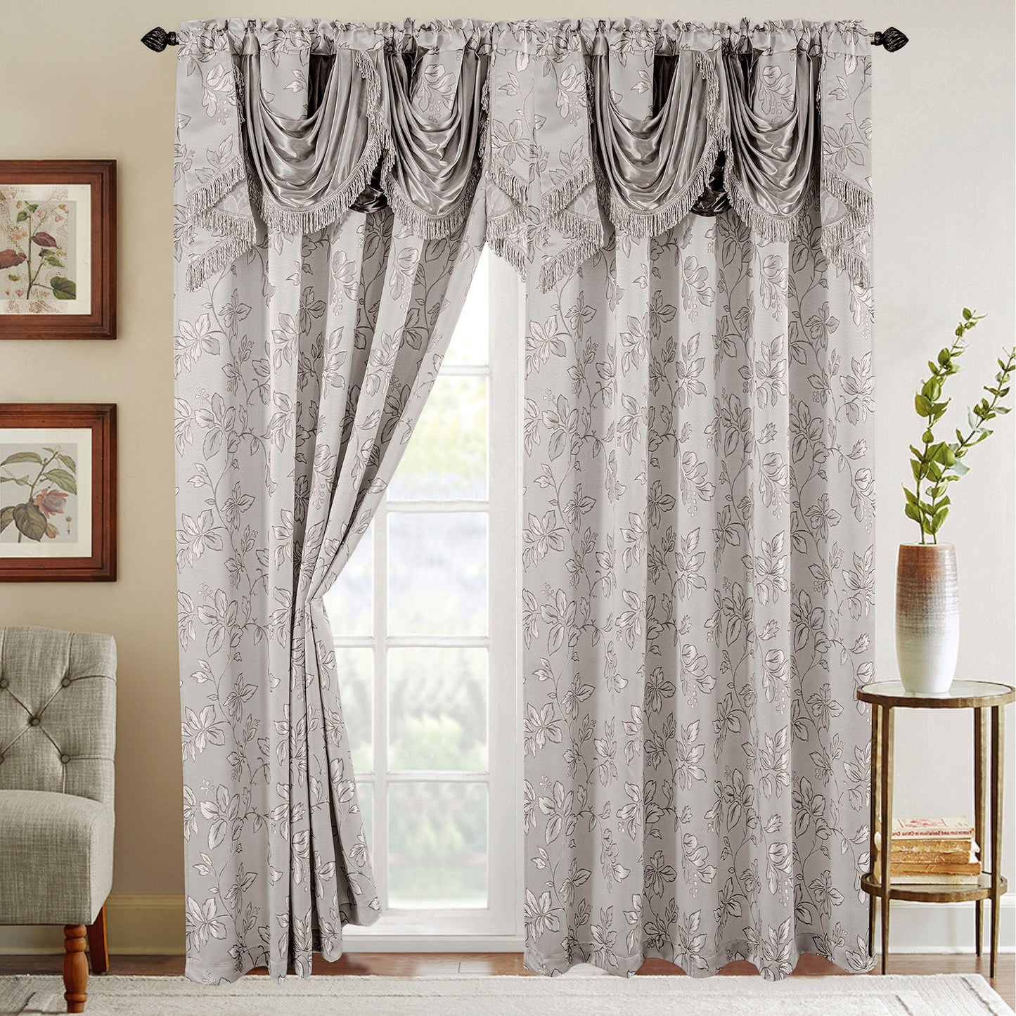Elegant Comfort Set of 2 Shereen Jacquard Look Curtain Panels - 54" W x 84" L
