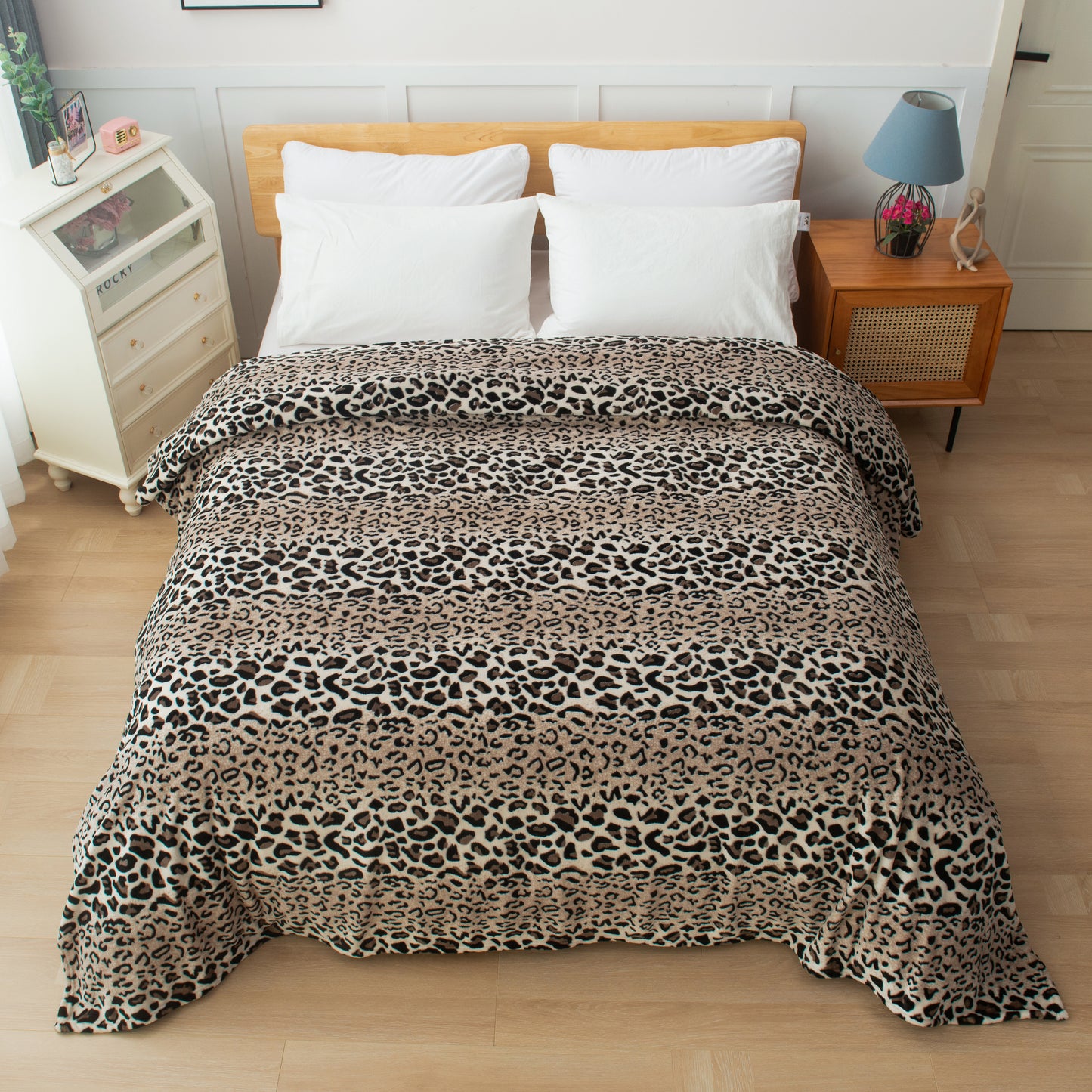 Elegant Comfort Leopard Printed Velour Fleece Blanket Animal Print Design - Velvety Feel