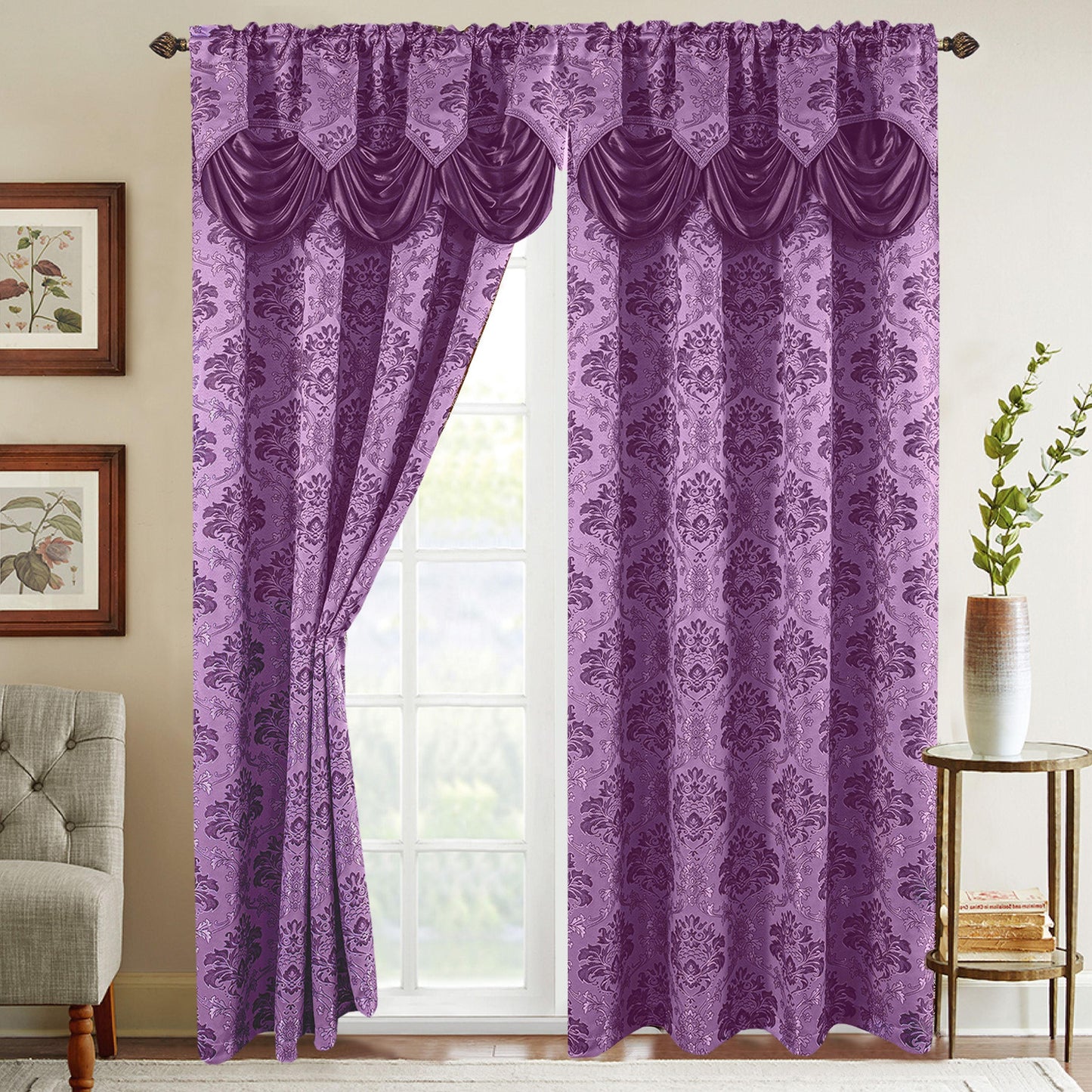 Elegant Comfort Set of 2 Saffa Jacquard Look Curtain Panels - 54" W x 84" L