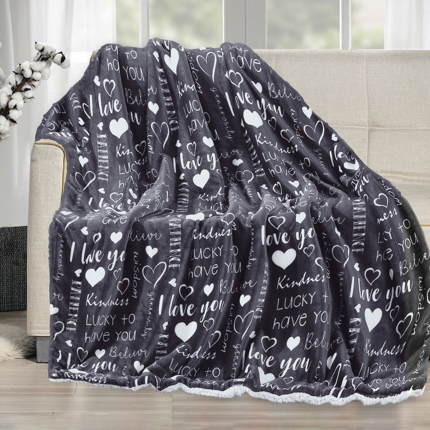Elegant Comfort 50" x 60" Valentine Inspired Sherpa Back Throw