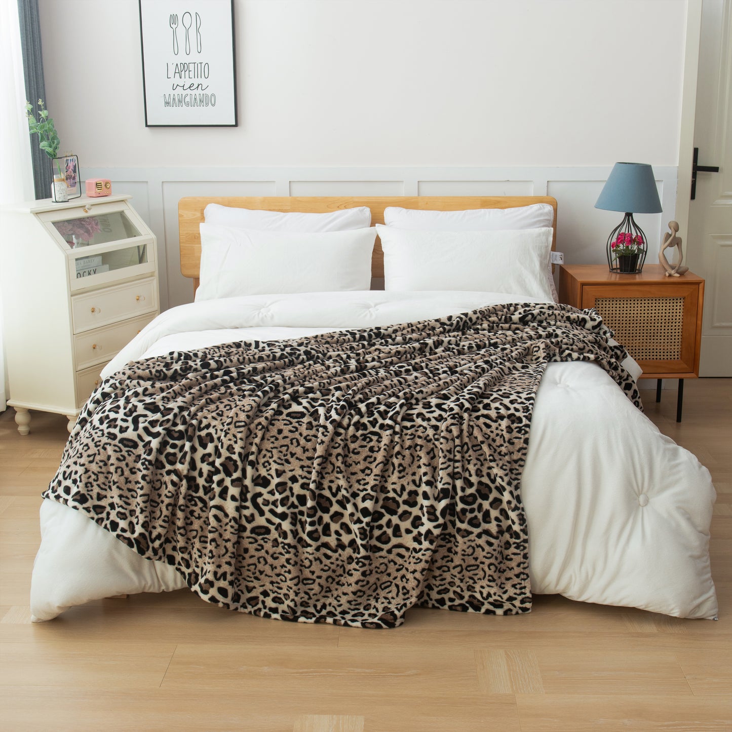 Elegant Comfort Leopard Printed Velour Fleece Blanket Animal Print Design - Velvety Feel
