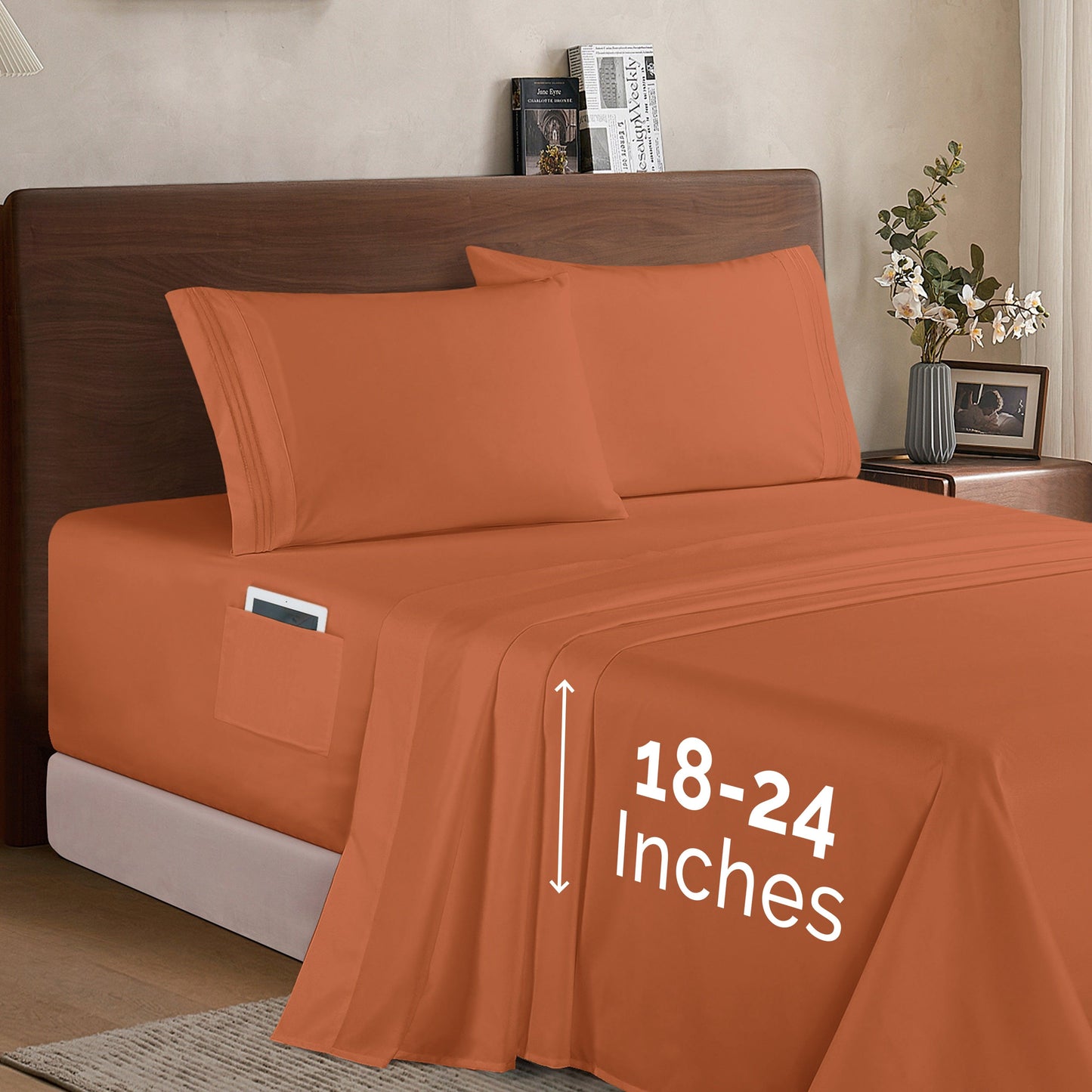 Elegant Comfort Extra deep 18-24 Inch Pocket 3 Line Embroidery, 4-Piece Sheet Set, Moody Shades