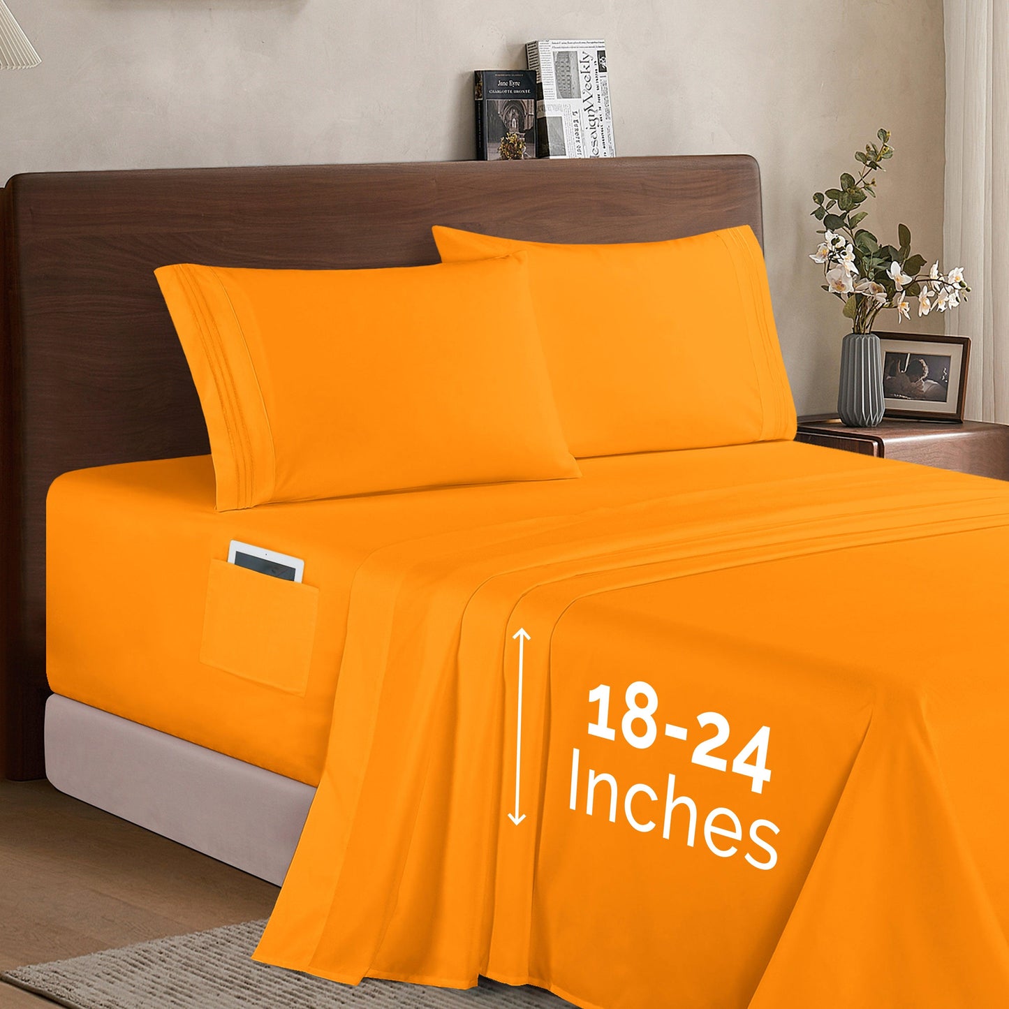 Elegant Comfort Extra deep 18-24 Inch Pocket 3 Line Embroidery, 4-Piece Sheet Set, Bright Shades