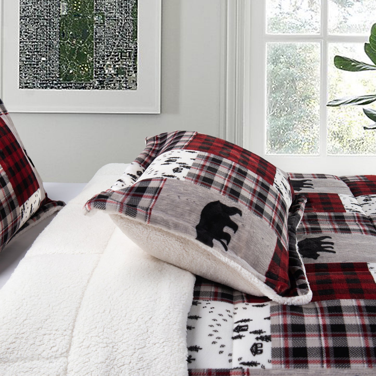 Elegant Comfort 3-Piece Patch Micro-Suede Reversible Sherpa - Comforter Set
