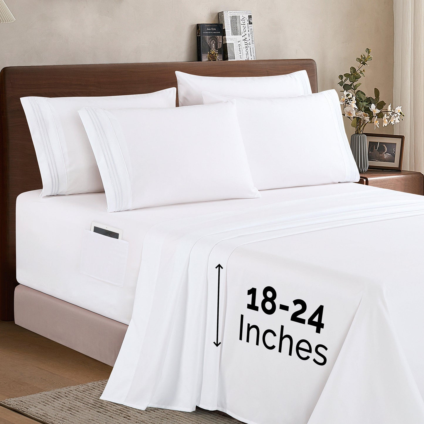 Elegant Comfort Extra deep 18-24 Inch Pocket 3 Line Embroidery, 6-Piece Sheet Set, Bright Shades