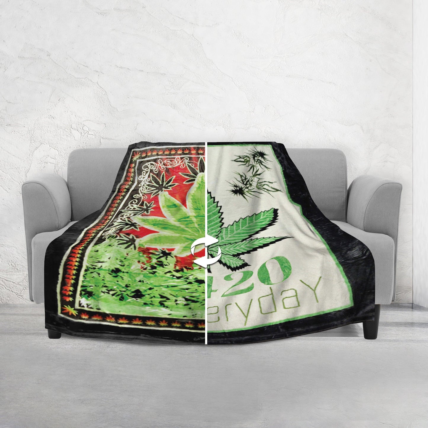 Elegant Comfort Marijuana Printed Reversible Blanket Oversized Couch - Queen Blanket