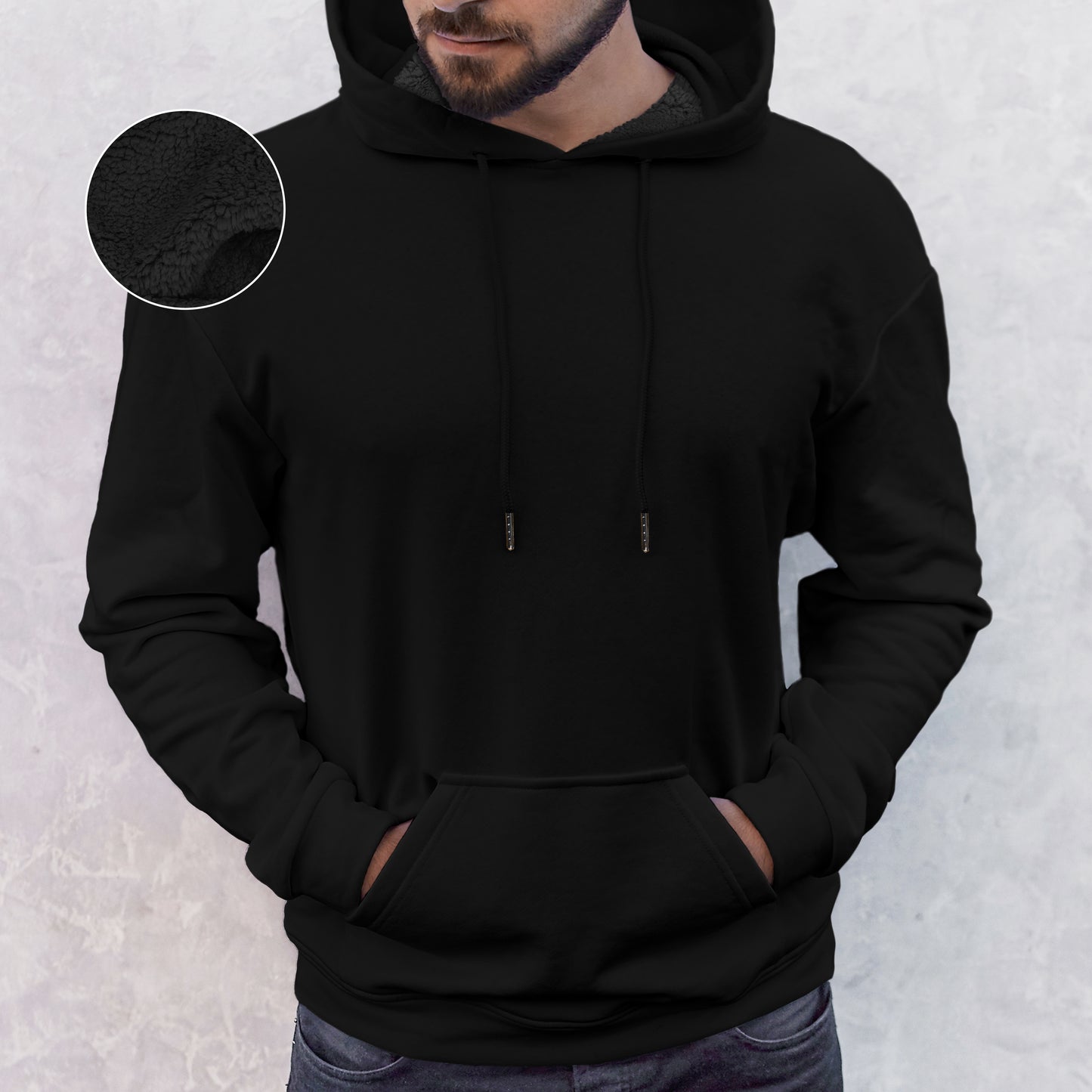 Elegant Comfort Men Casual Sherpa-Lined Cotton Hoodie