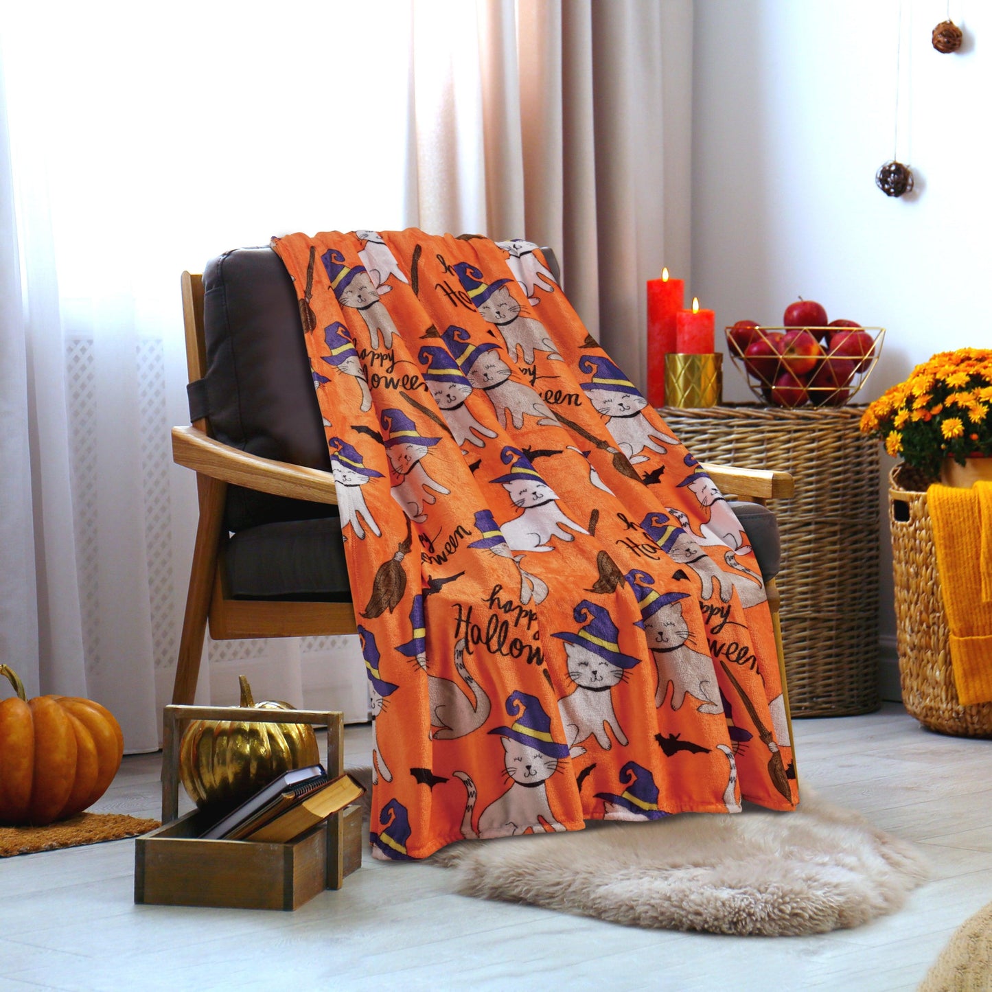Elegant Comfort Halloween Theme Fleece Throw Blankets - Velvety Feel, 50 x 60 inches