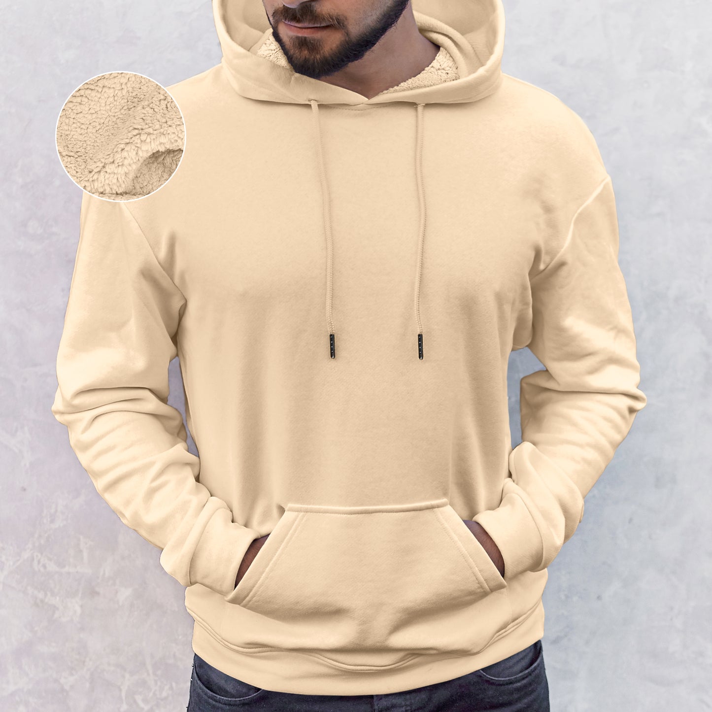 Elegant Comfort Men Casual Sherpa-Lined Cotton Hoodie