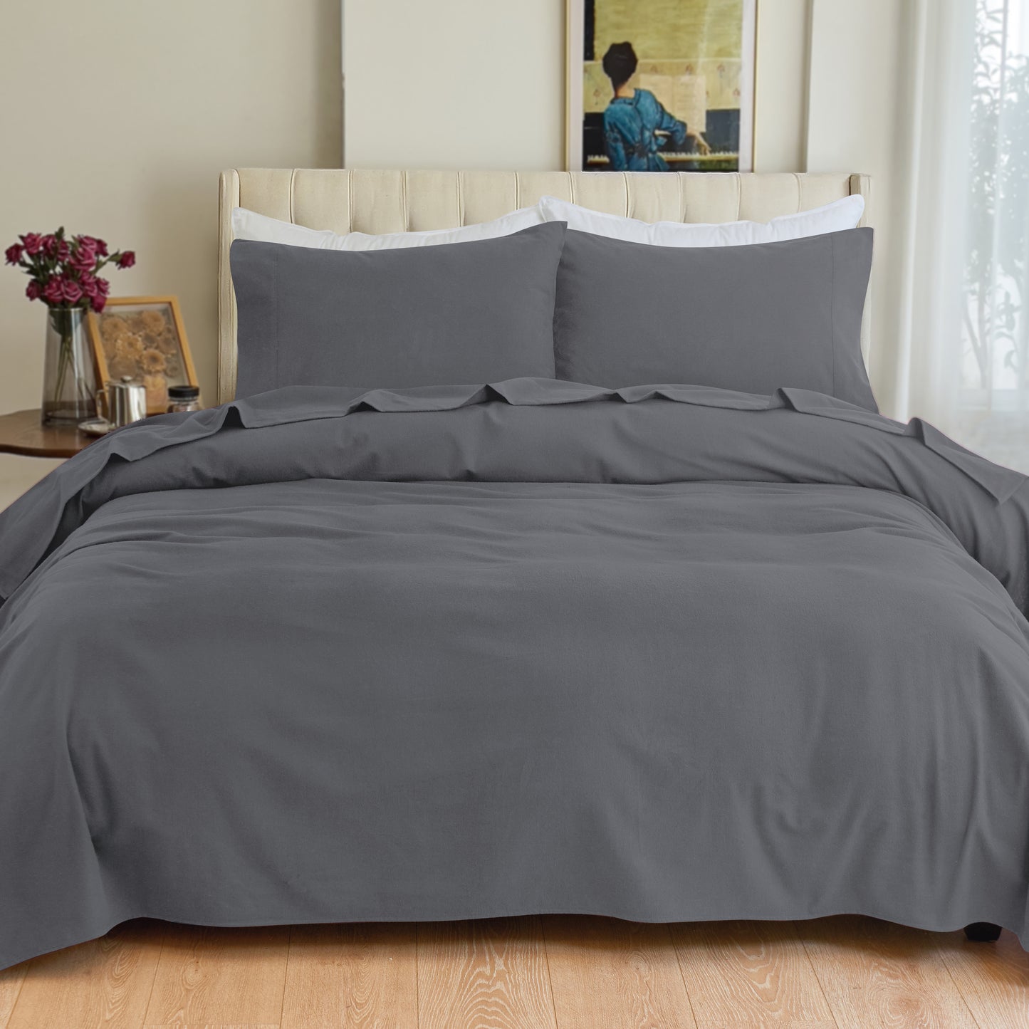 Elegant Comfort 4-Piece Cotton Flannel Sheet Set - 100% Turkish Cotton