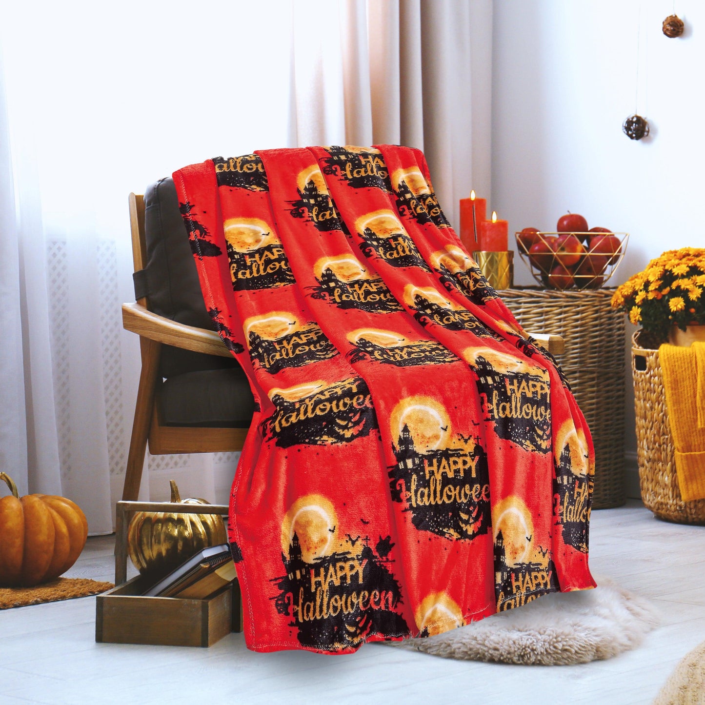 Elegant Comfort Halloween Theme Fleece Throw Blankets - Velvety Feel, 50 x 60 inches