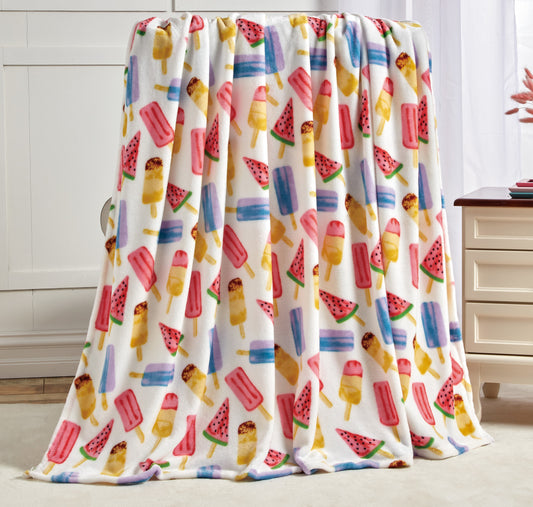 Elegant Comfort Summer Theme Pattern Flannel Fleece Throw Blanket, 50 x 60 inches