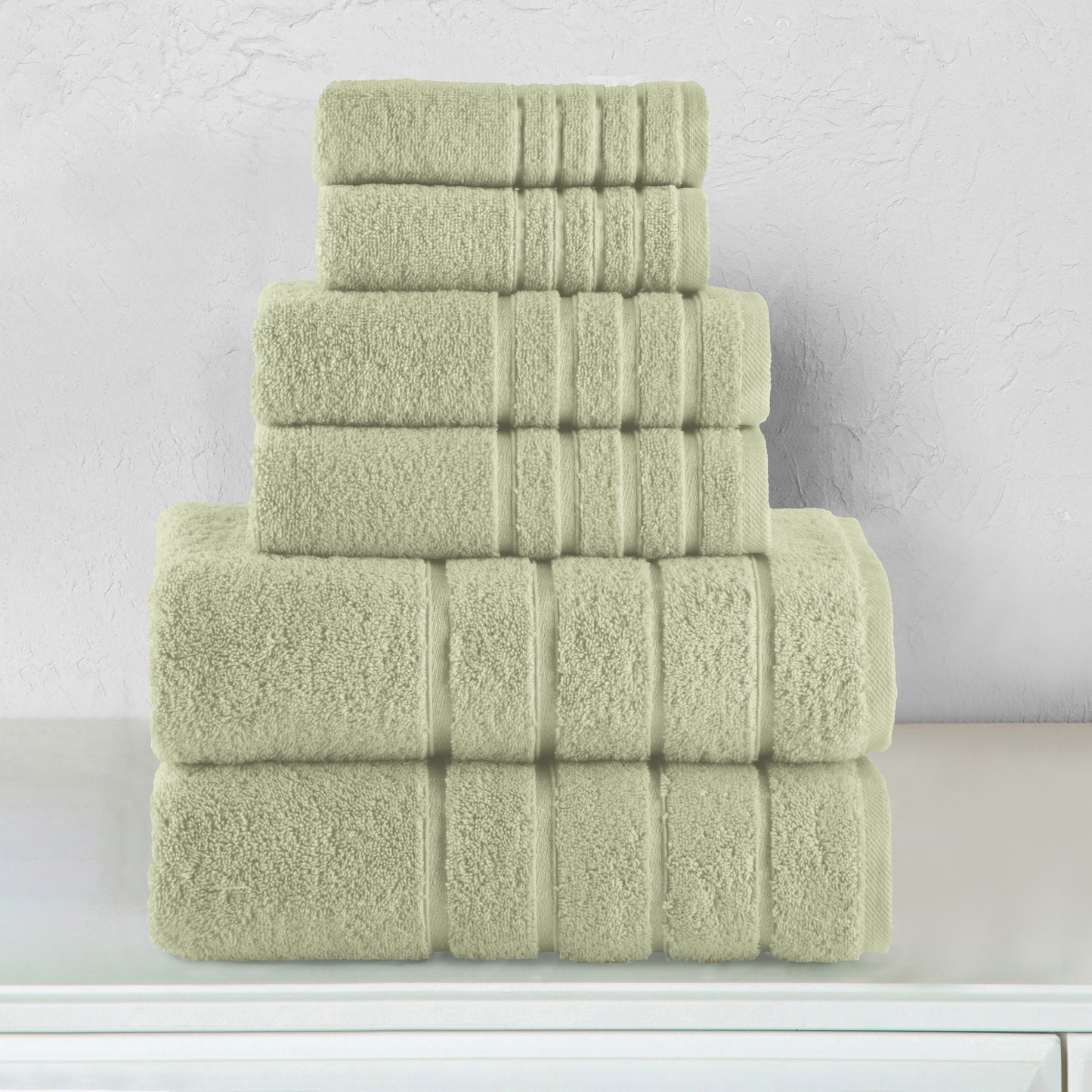Elegant Comfort 6-Piece Turkish Cotton 4 Lines Stripe Towel Set, 2 Washcloths, 2 Hand Towels and 2 Bath Towels