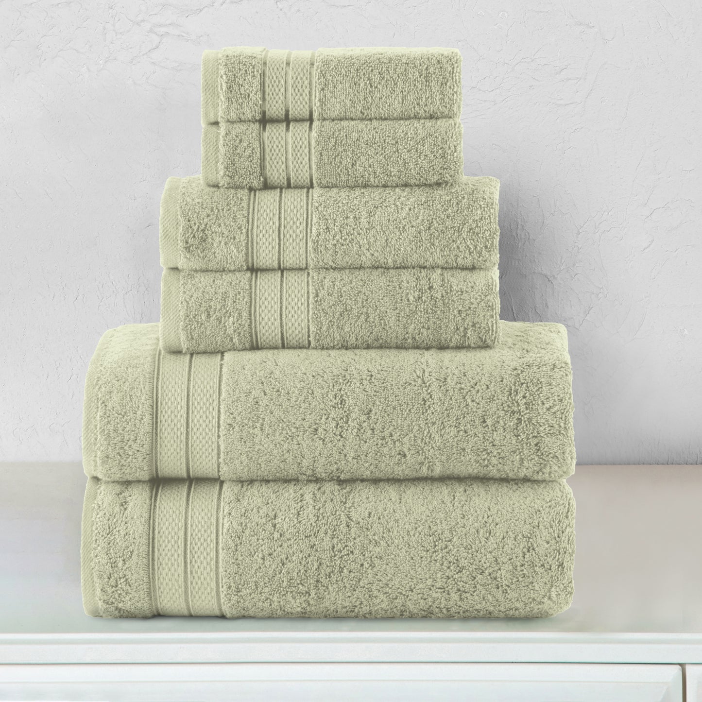 Elegant Comfort 6-Piece Turkish Cotton Three Line Popcorn Towel Set, 2 Washcloths, 2 Hand Towels and 2 Bath Towels