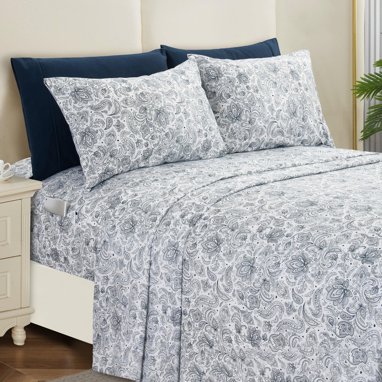 Elegant Comfort 6-Piece Paisley Printed Pattern - Soft as a Hotel Premium Quality Sheet Set