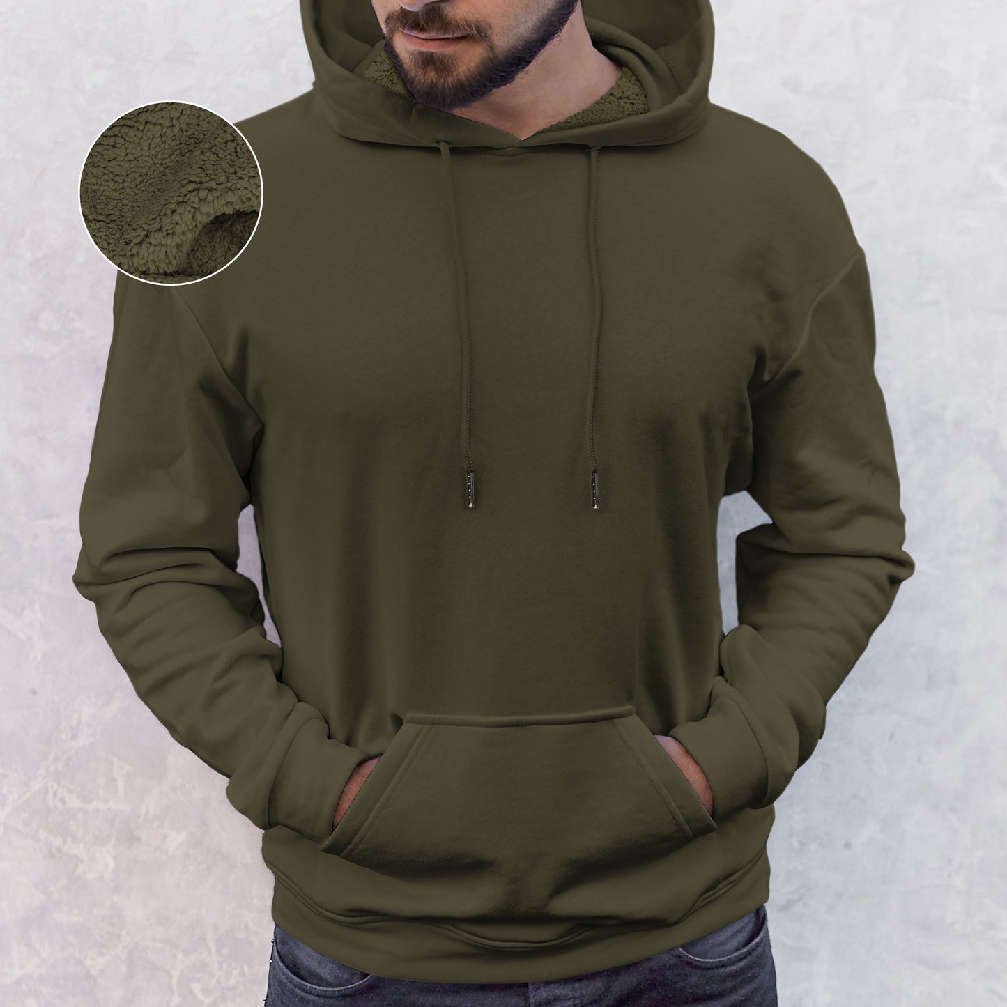 Elegant Comfort Men Casual Sherpa-Lined Cotton Hoodie