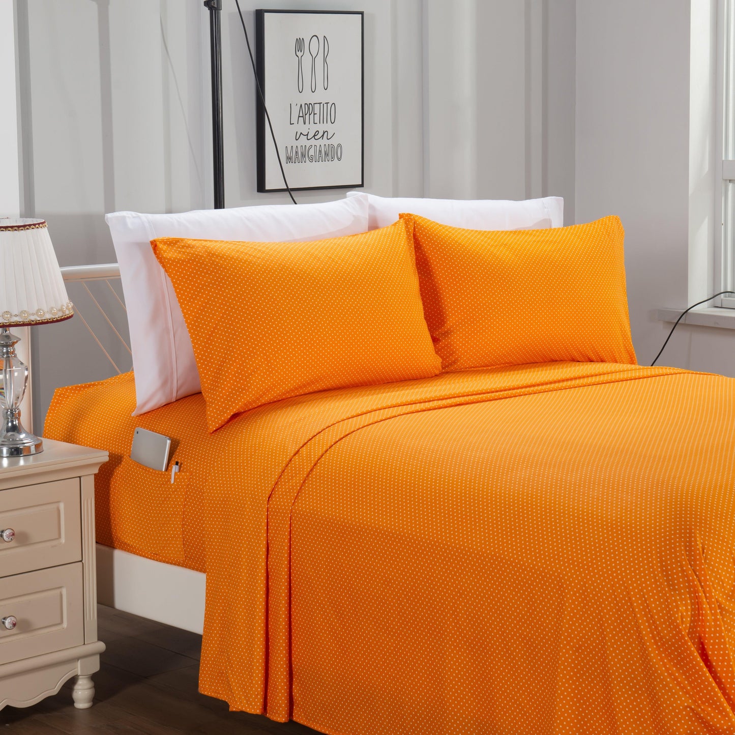 Elegant Comfort 6-Piece Polka Dot Printed Sheet Set - Soft as a Hotel Premium Quality