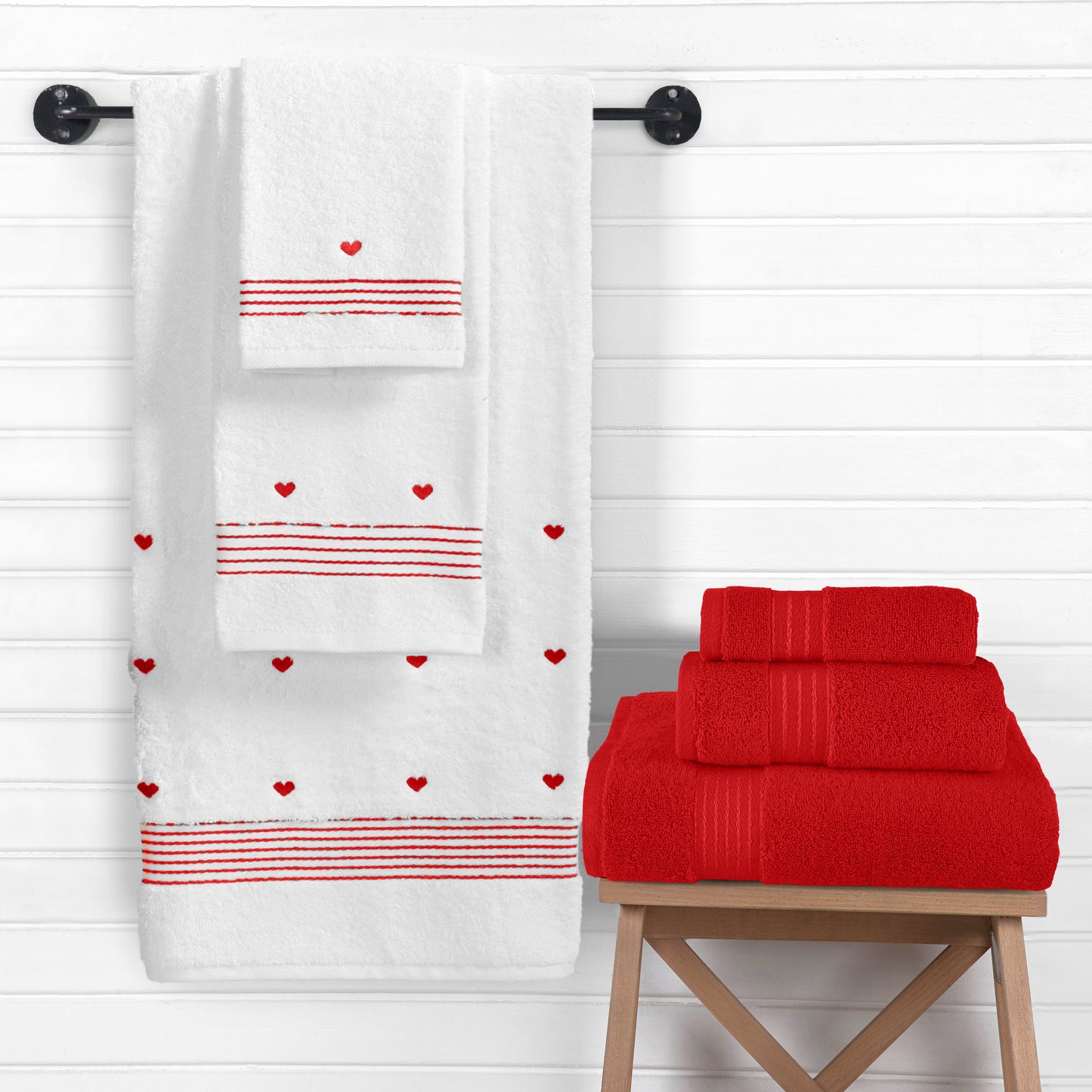 Elegant Comfort 6-Piece Turkish Cotton Embroidery Towel Set, 2 Washcloths, 2 Hand Towels and 2 Bath Towels