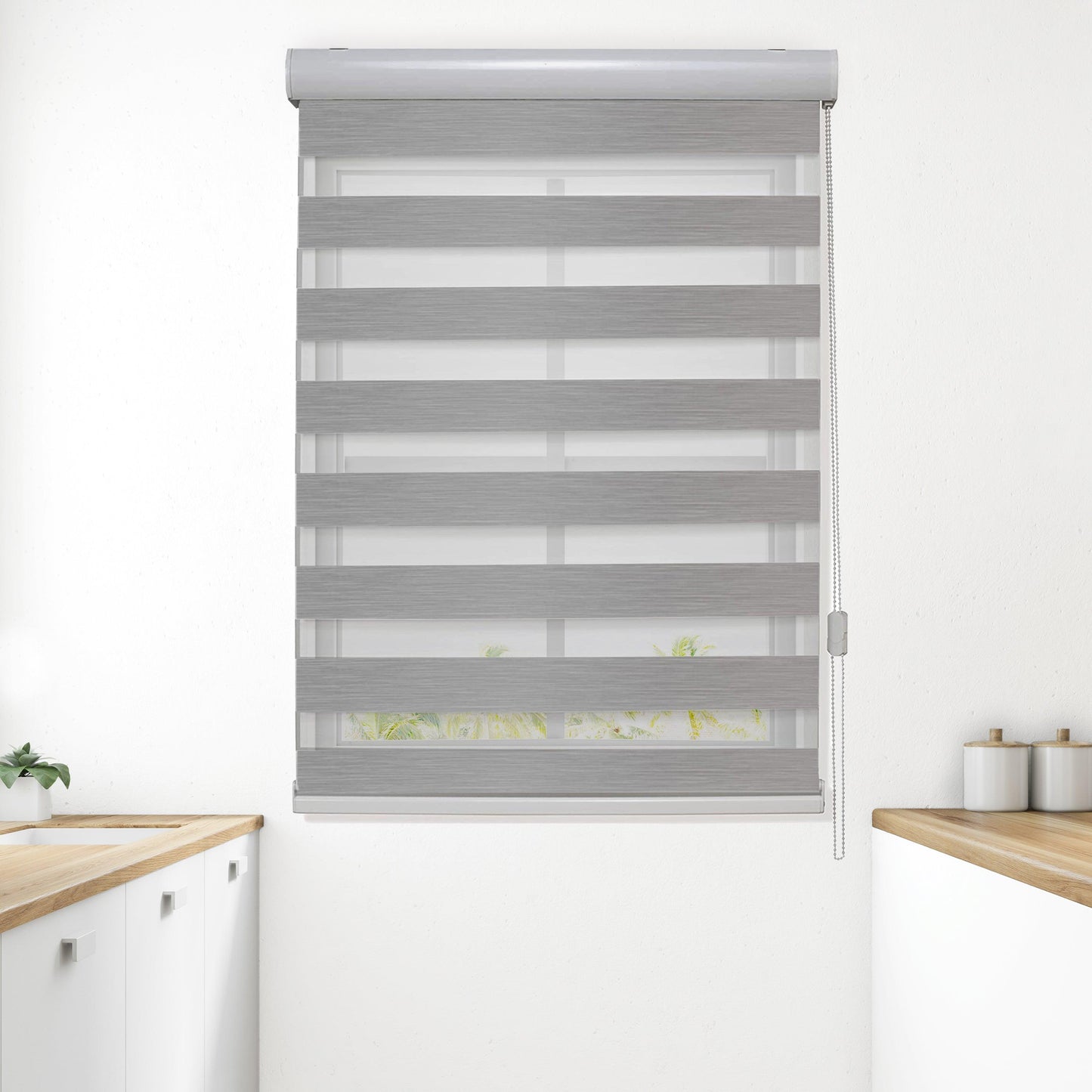 Elegant Comfort Corded Zebra Blinds, Dual Layer Window Treatments Sheer Light Control