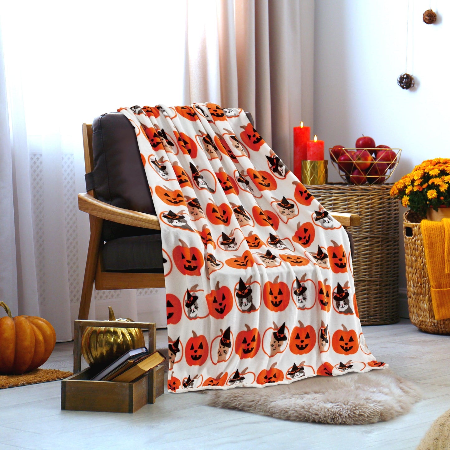 Elegant Comfort Halloween Theme Fleece Throw Blankets - Velvety Feel, 50 x 60 inches