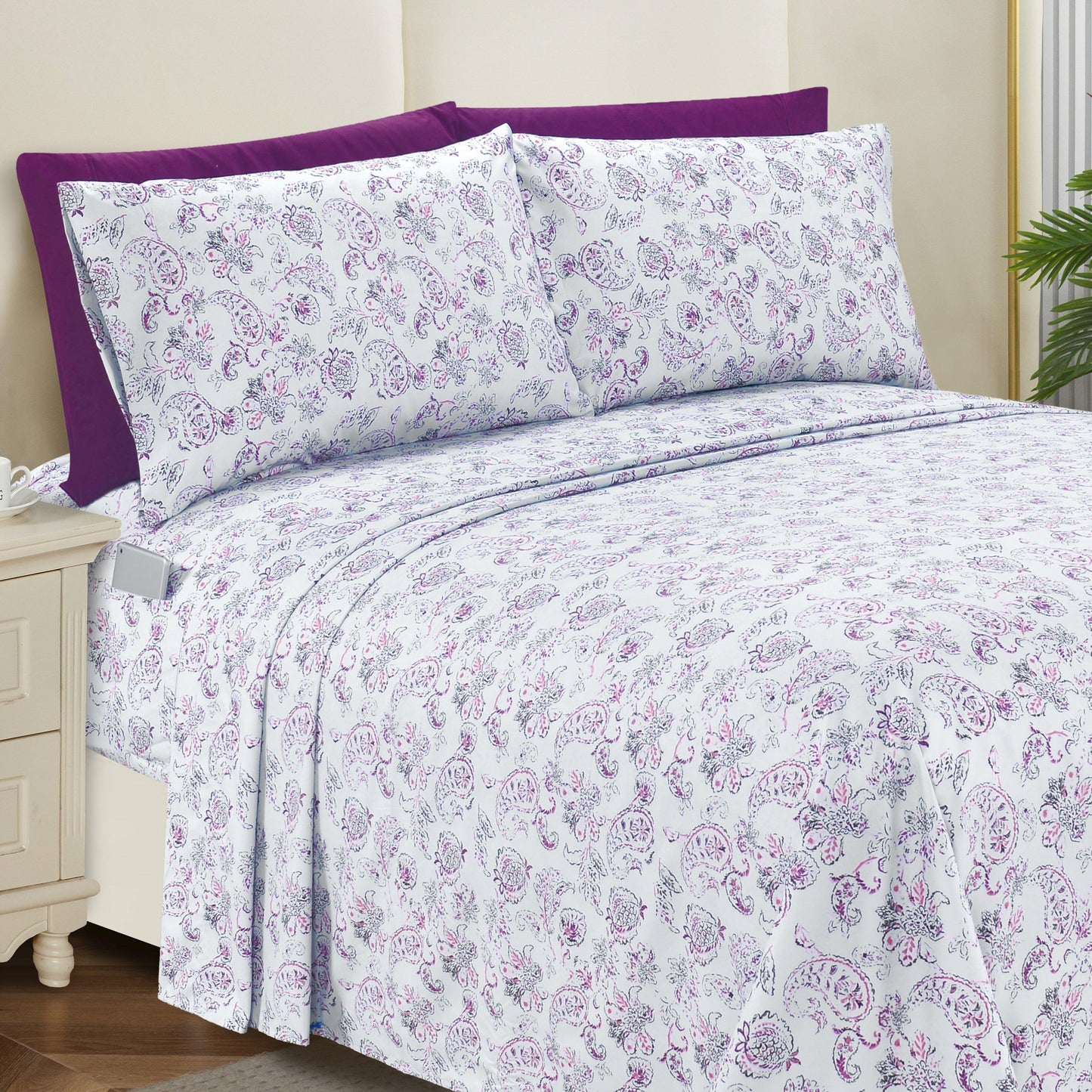 Elegant Comfort 6-Piece Paisley Printed Pattern - Soft as a Hotel Premium Quality Sheet Set