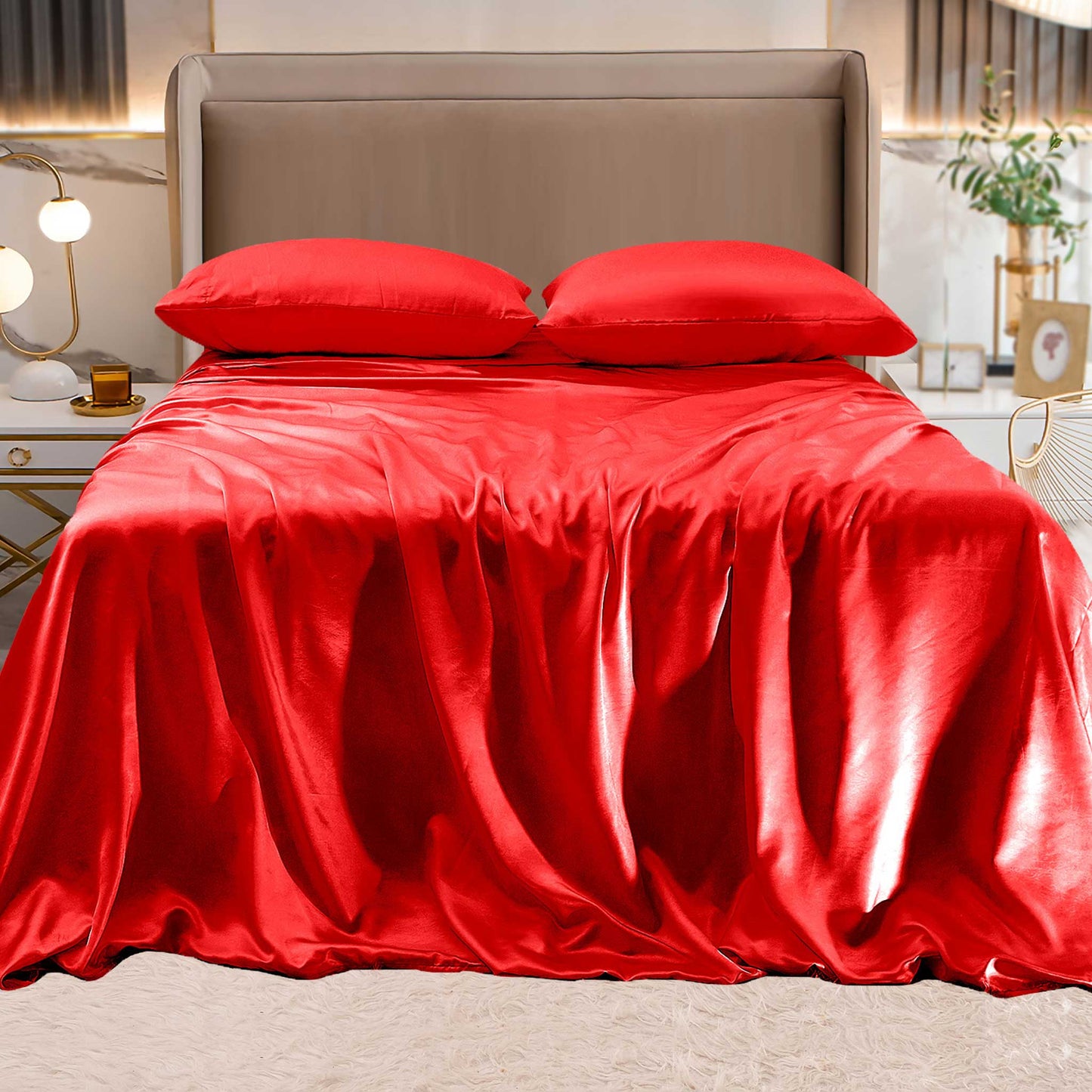 Elegant Comfort Fine 4-Piece Silky Satin Sheet Set, Bright Shades