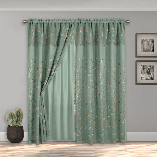 Elegant Comfort Set of 2 Lucia Curtain Panels - Attached Valance - 54" W x 84" L