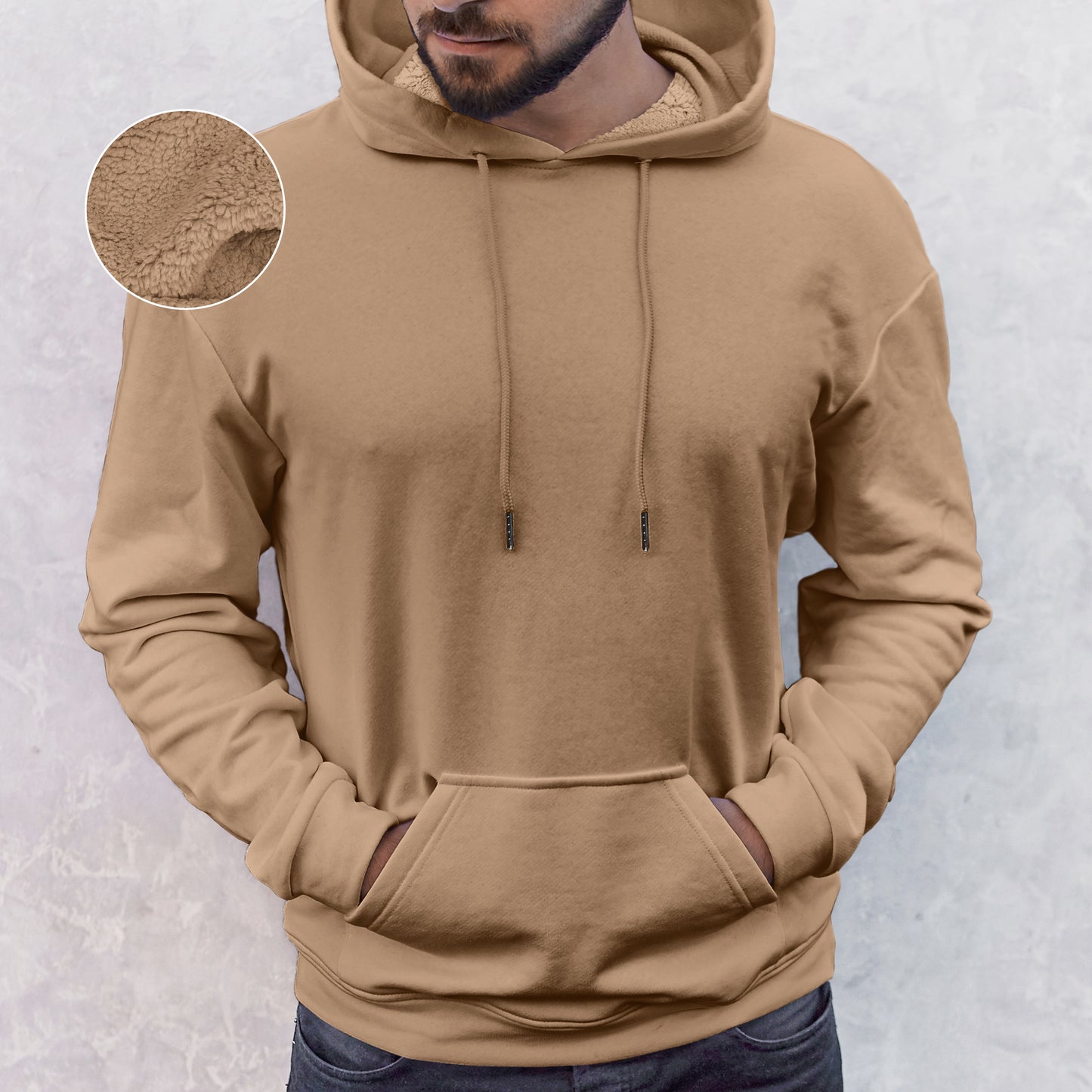 Elegant Comfort Men Casual Sherpa-Lined Cotton Hoodie