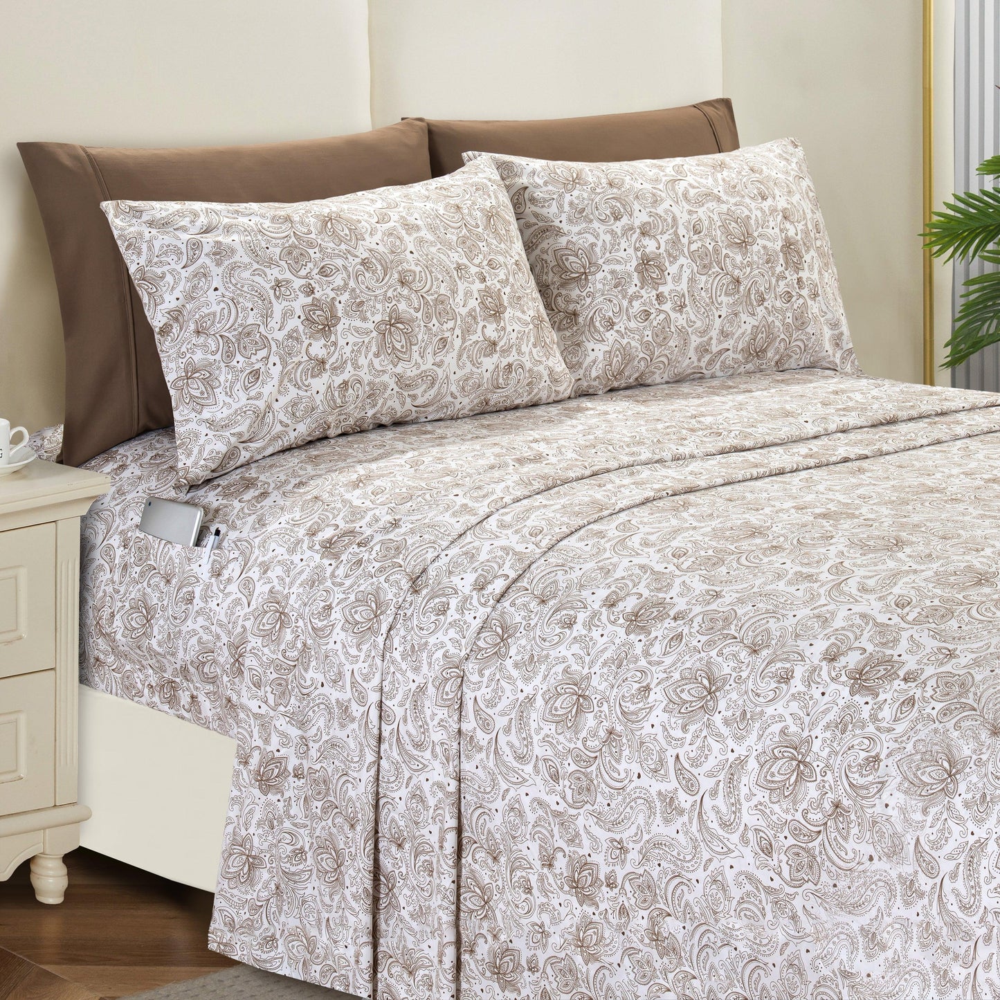 Elegant Comfort 6-Piece Paisley Printed Pattern - Soft as a Hotel Premium Quality Sheet Set