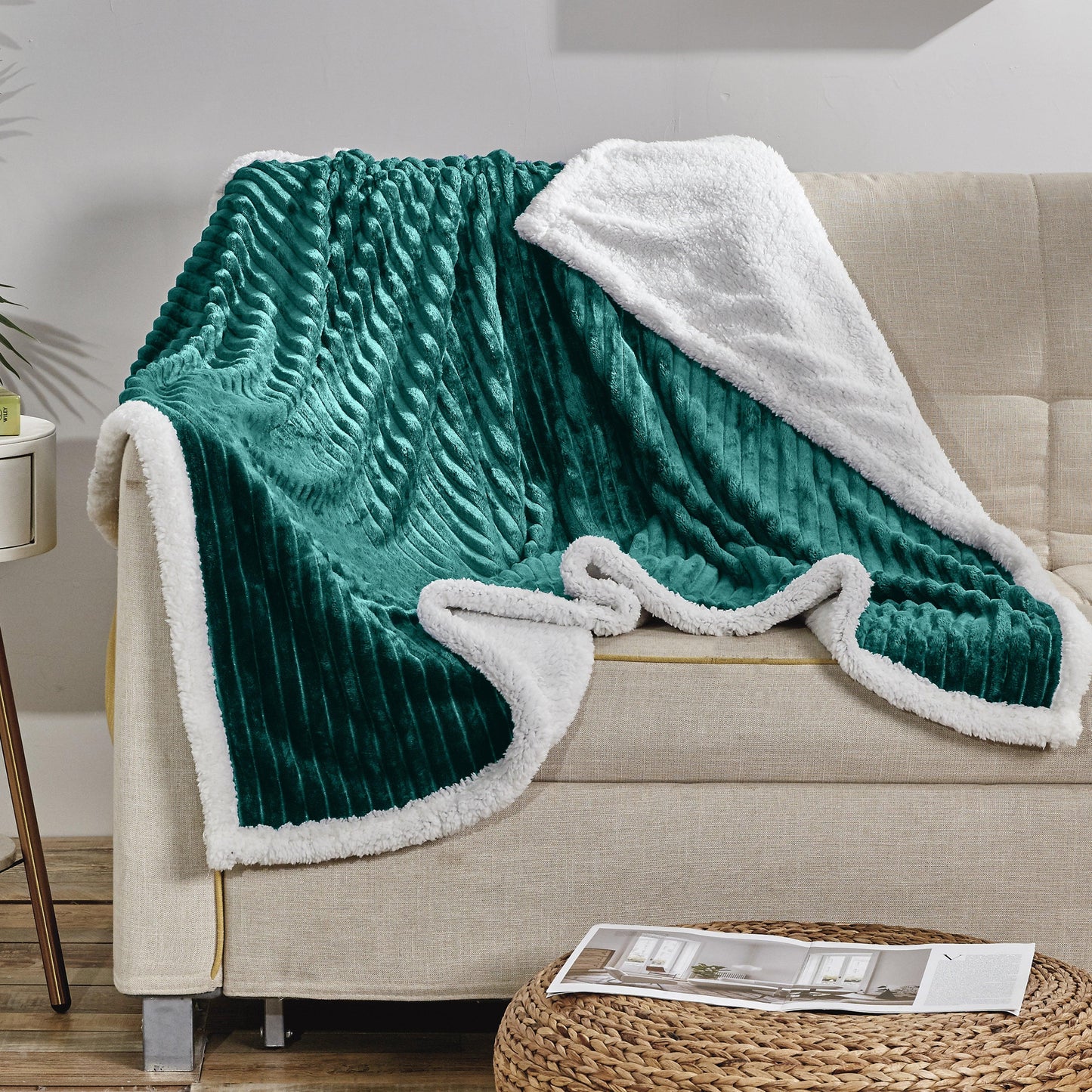 Elegant Comfort Corduroy Design Luxury Sherpa Blanket