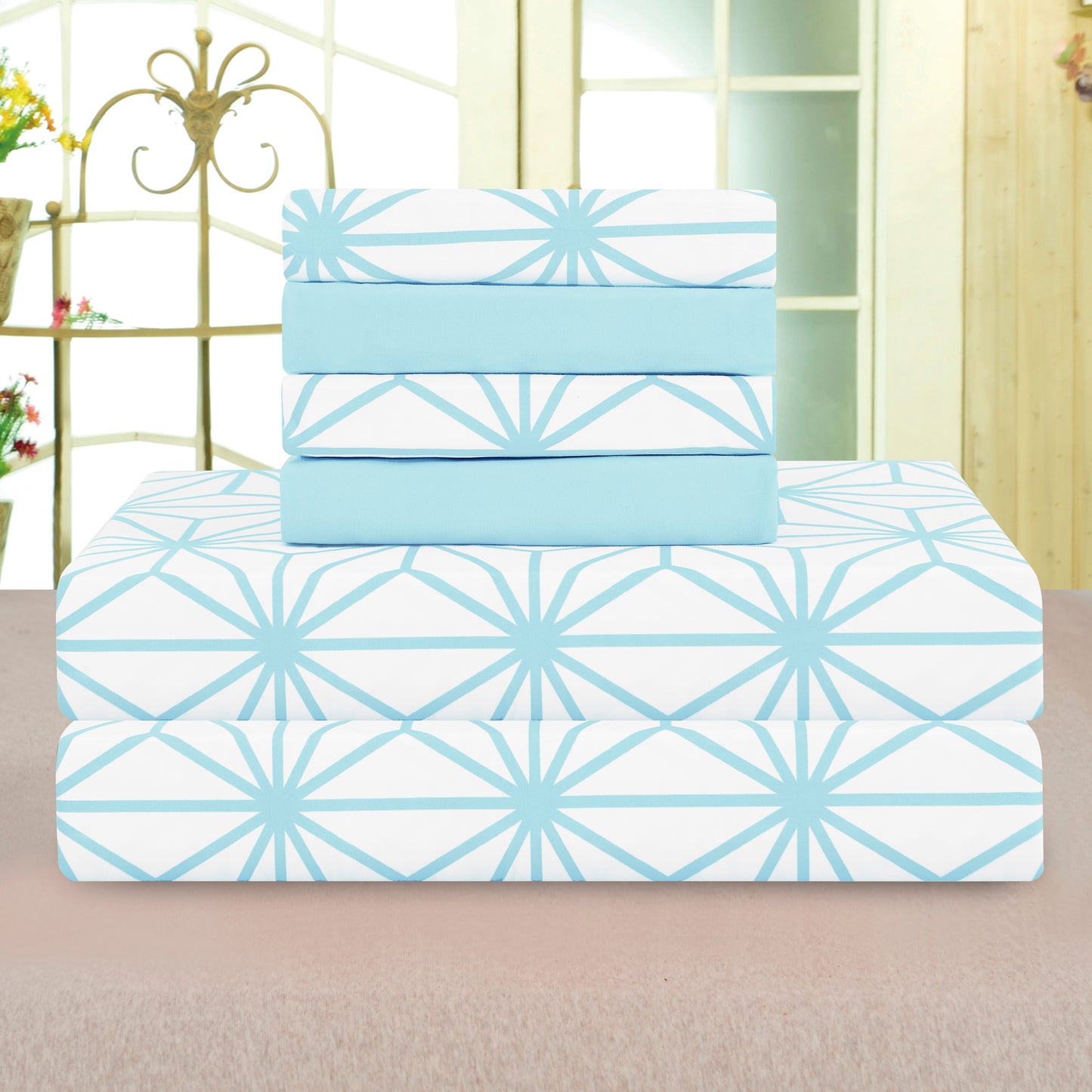Elegant Comfort 6-Piece Cube Bed Sheet Set - Geometric Pattern - Soft as a Hotel Premium Quality