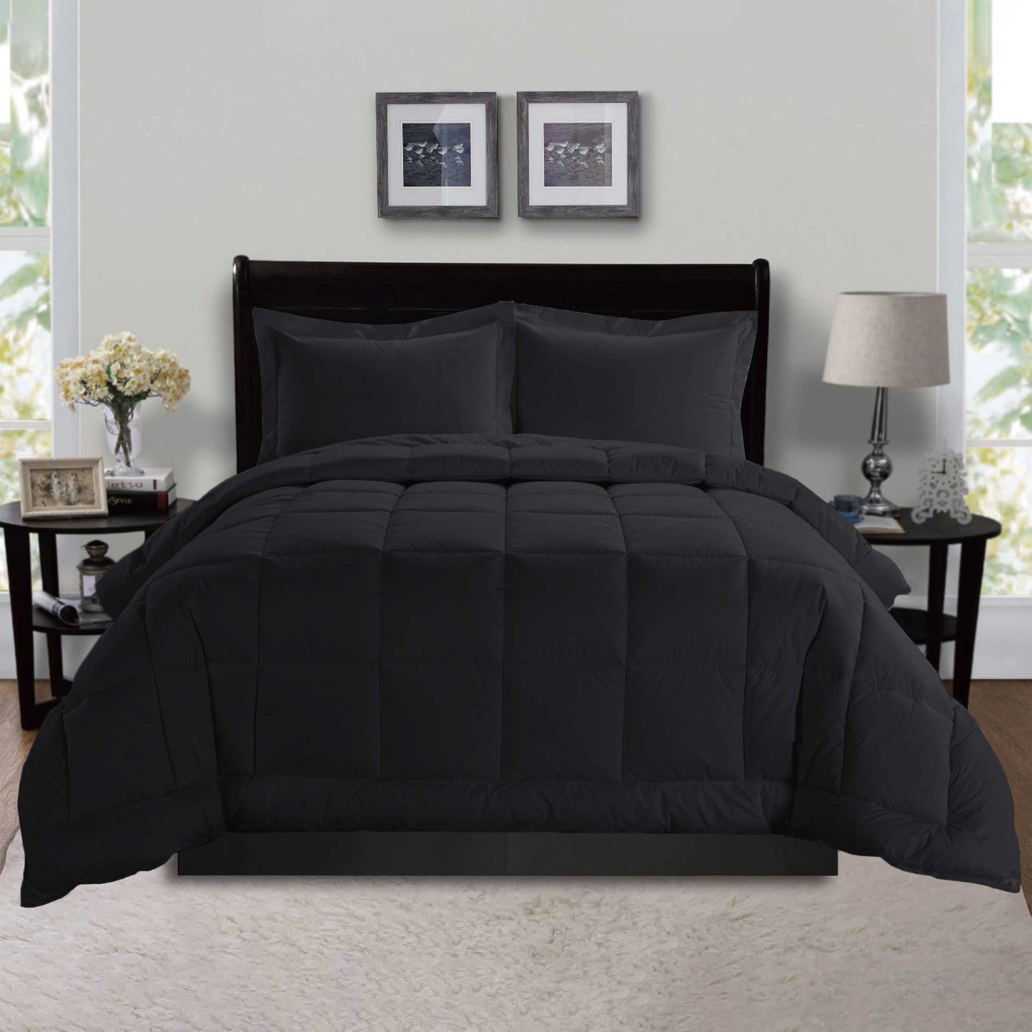 Elegant Comfort 3-Piece Solid Box Stitched Comforter & Shams - Double-Filled Comforter