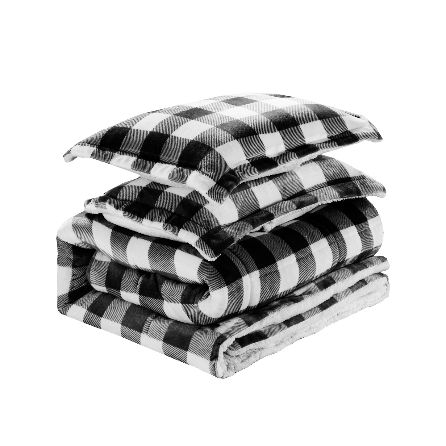 Elegant Comfort 3-Piece Buffalo Micro-Suede Reversible Sherpa - Lodge-Plaid Pattern Comforter Set