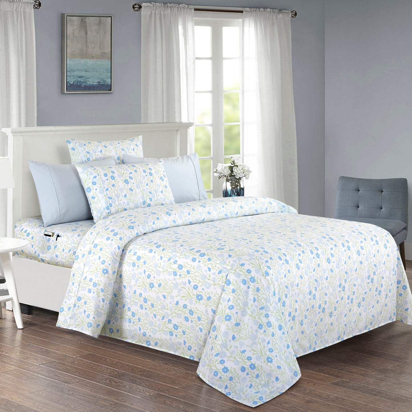 Elegant Comfort 6-Piece Floral and Stripe Pattern Sheet Set - Soft as a Hotel Premium Quality Bedding