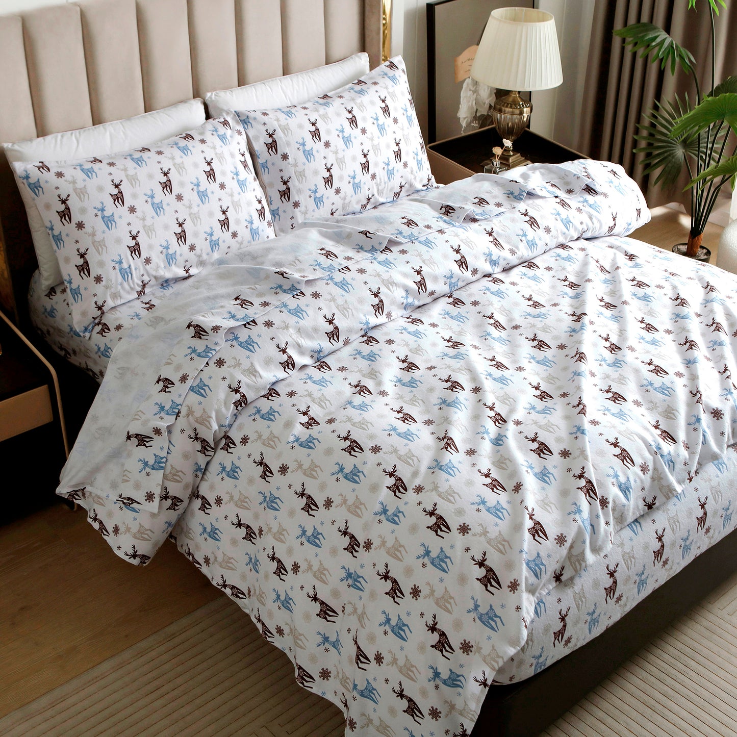 Elegant Comfort 4-Piece Holiday Cotton Flannel Sheet Set - 100% Turkish Cotton