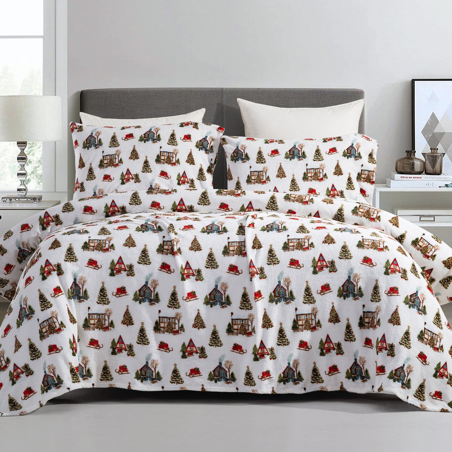 Elegant Comfort 4-Piece Holiday Christmas Velvet Plush Flannel Sheet Set