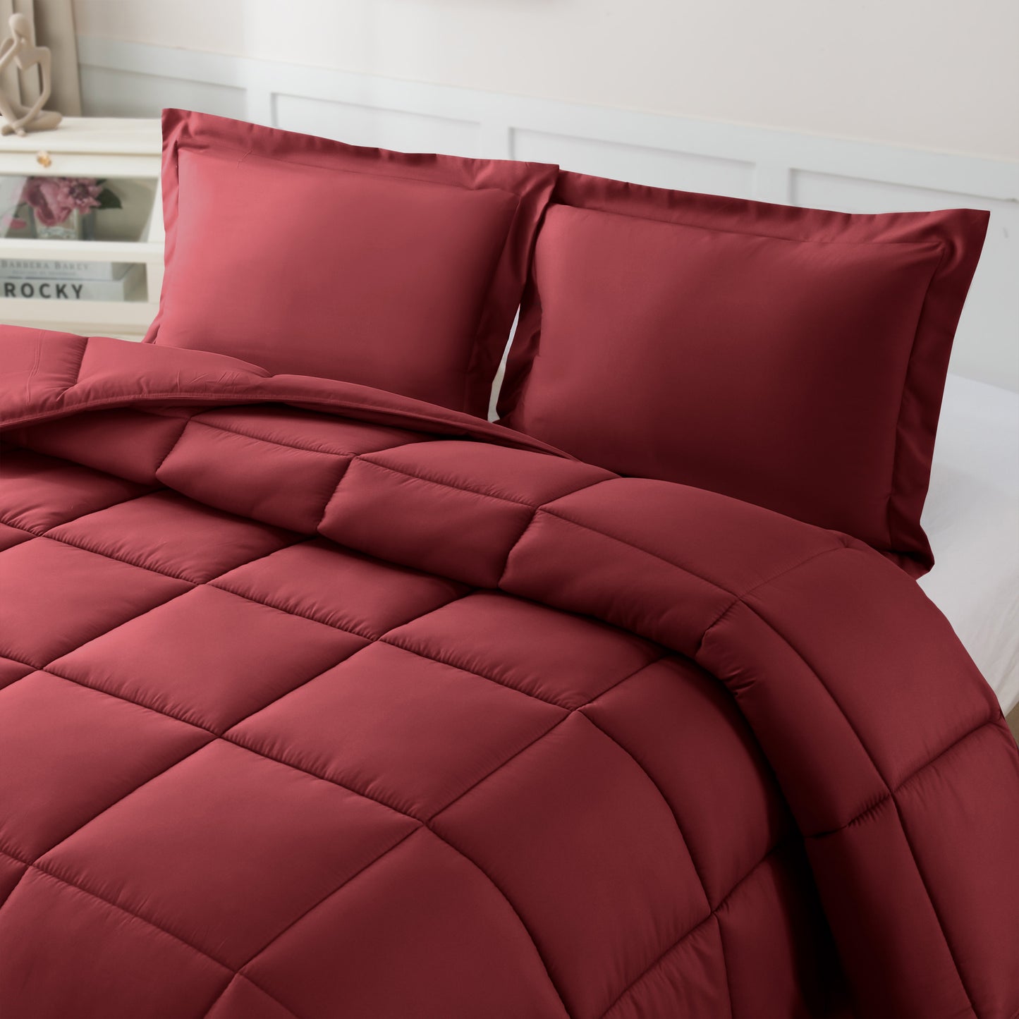Elegant Comfort 3-Piece Solid Box Stitched Comforter & Shams - Double-Filled Comforter