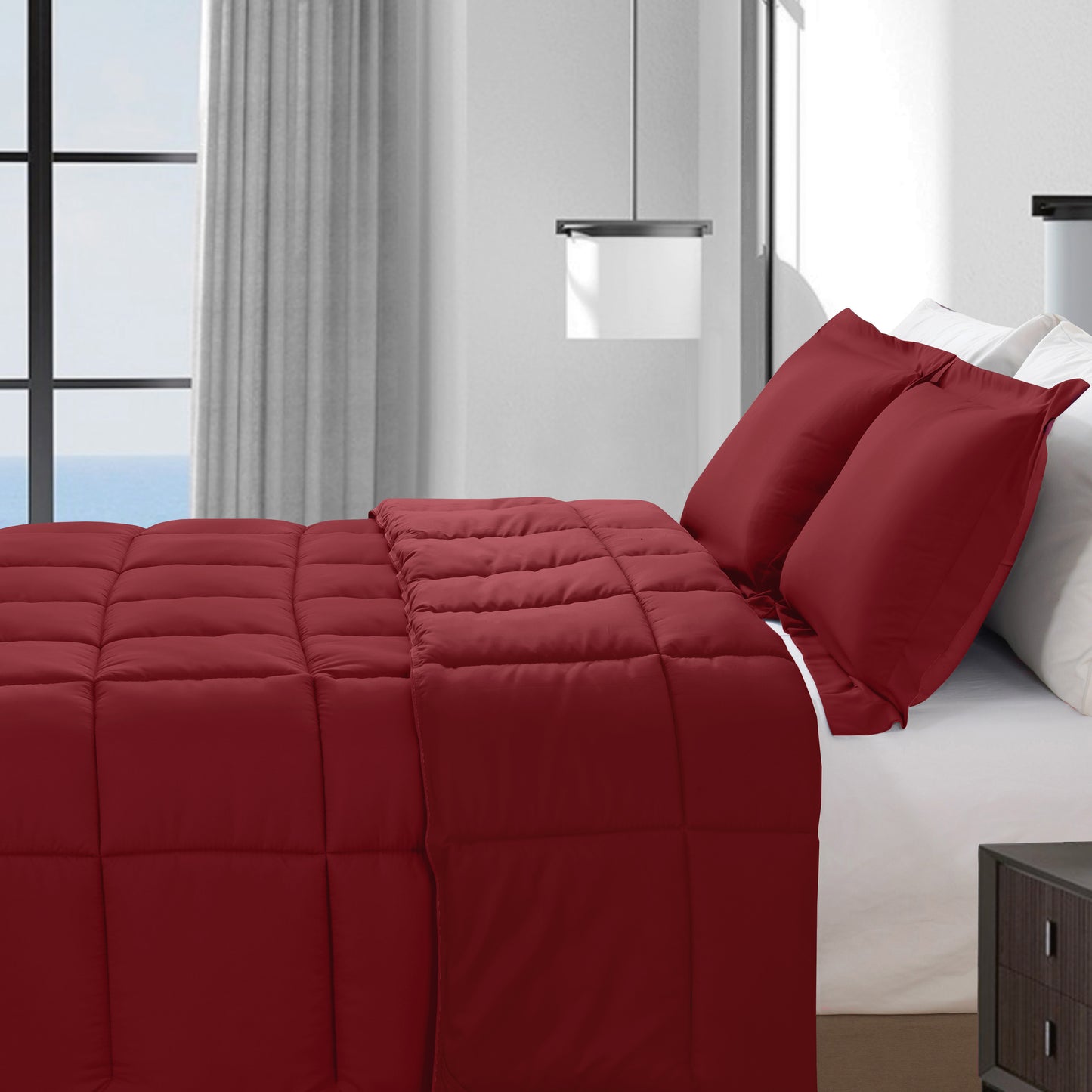 Elegant Comfort 3-Piece Solid Box Stitched Comforter & Shams - Double-Filled Comforter