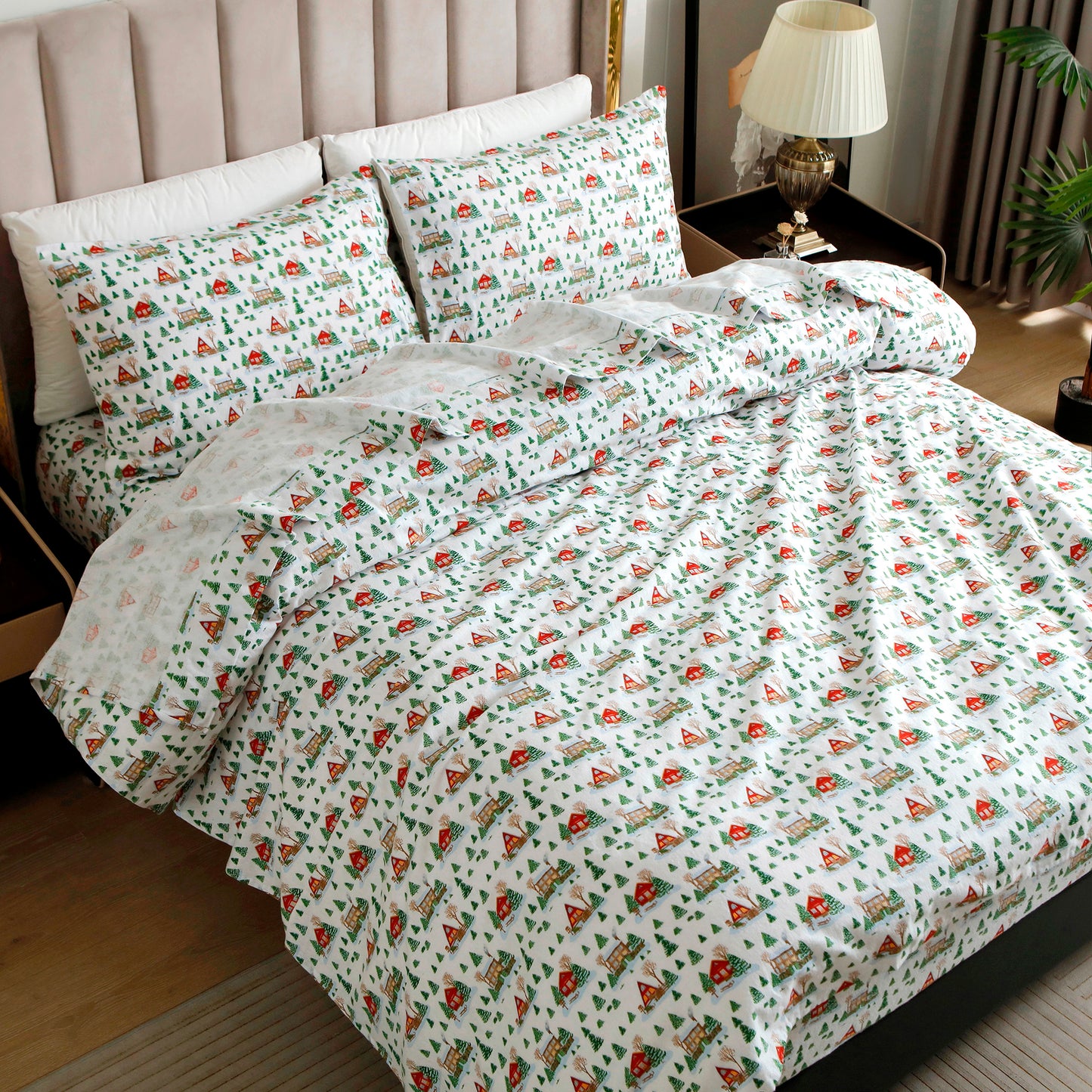 Elegant Comfort 4-Piece Holiday Cotton Flannel Sheet Set - 100% Turkish Cotton