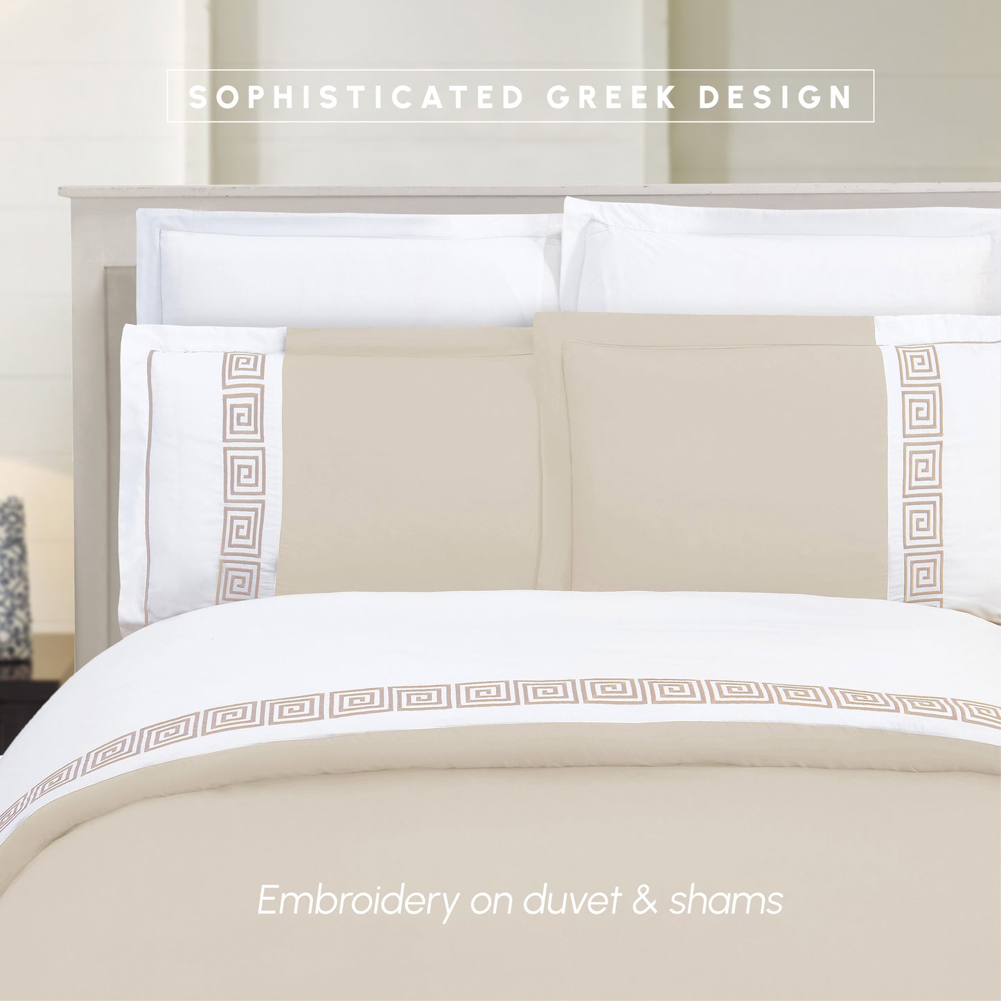 Elegant Comfort 3-Piece Greek Embroidered Duvet Cover Set